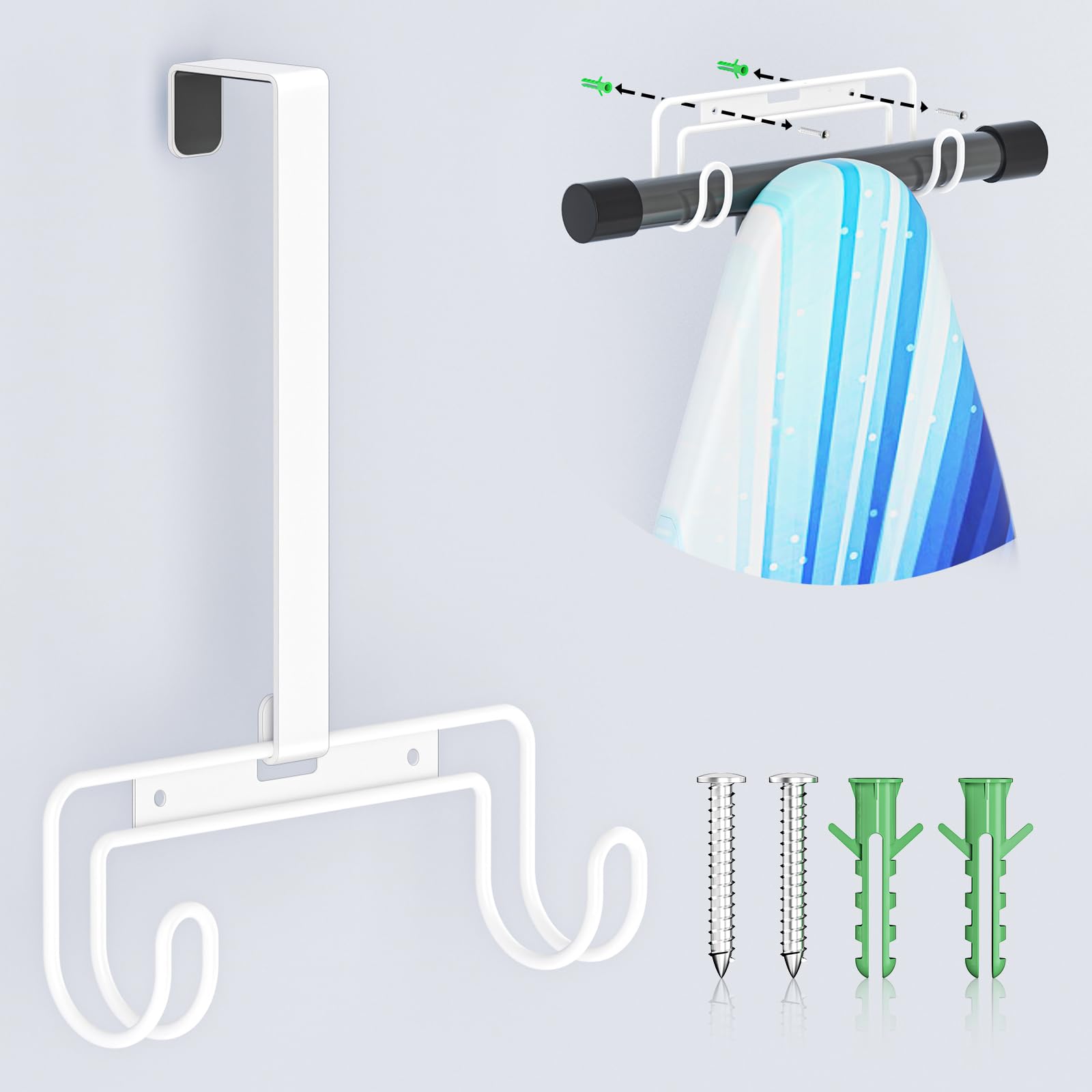 Over The Door & Wall Mount Ironing Board Hanger with Removable Hook