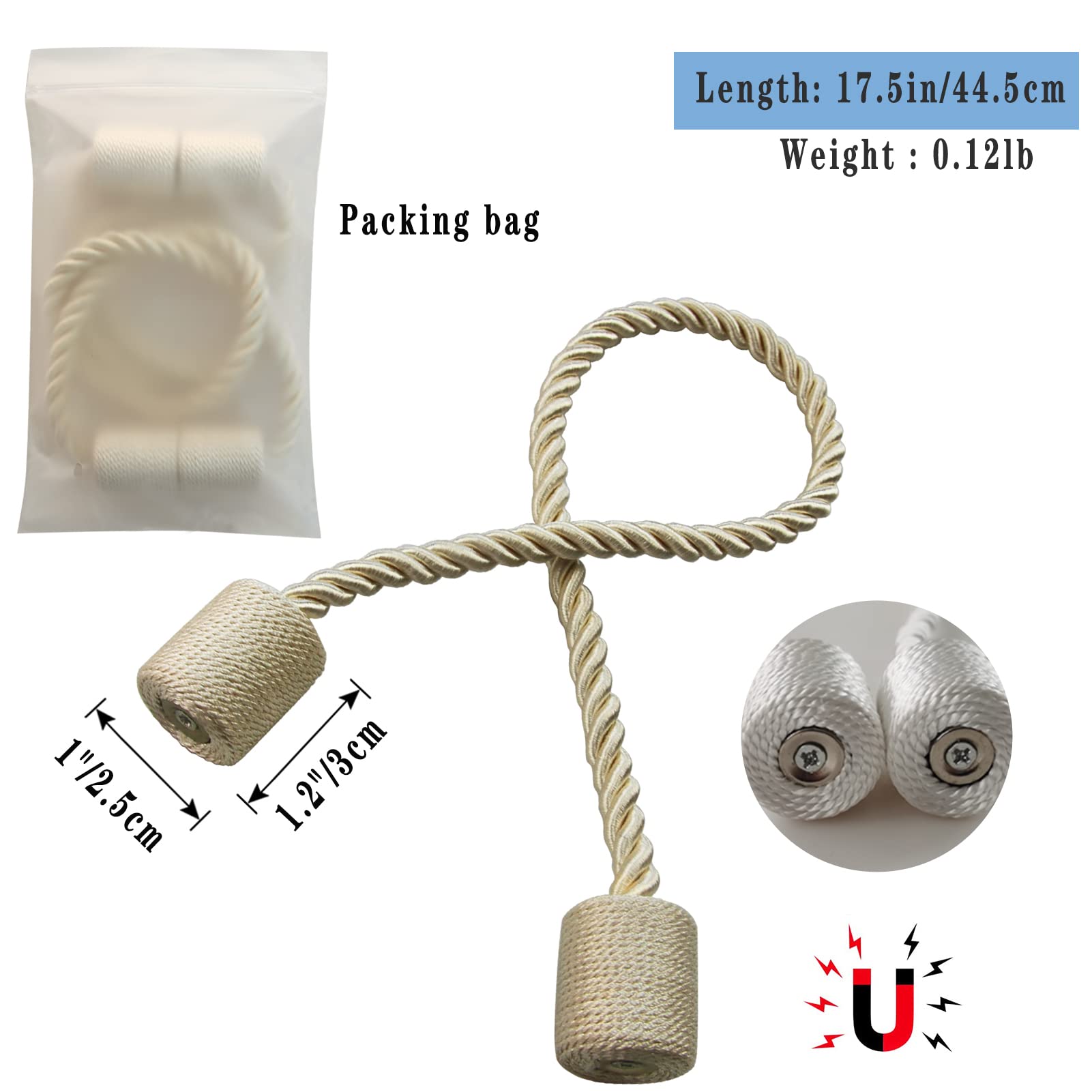 Magnetic Curtain Tiebacks Decorative Holdbacks Rope Tie Back Drapes Hangtty