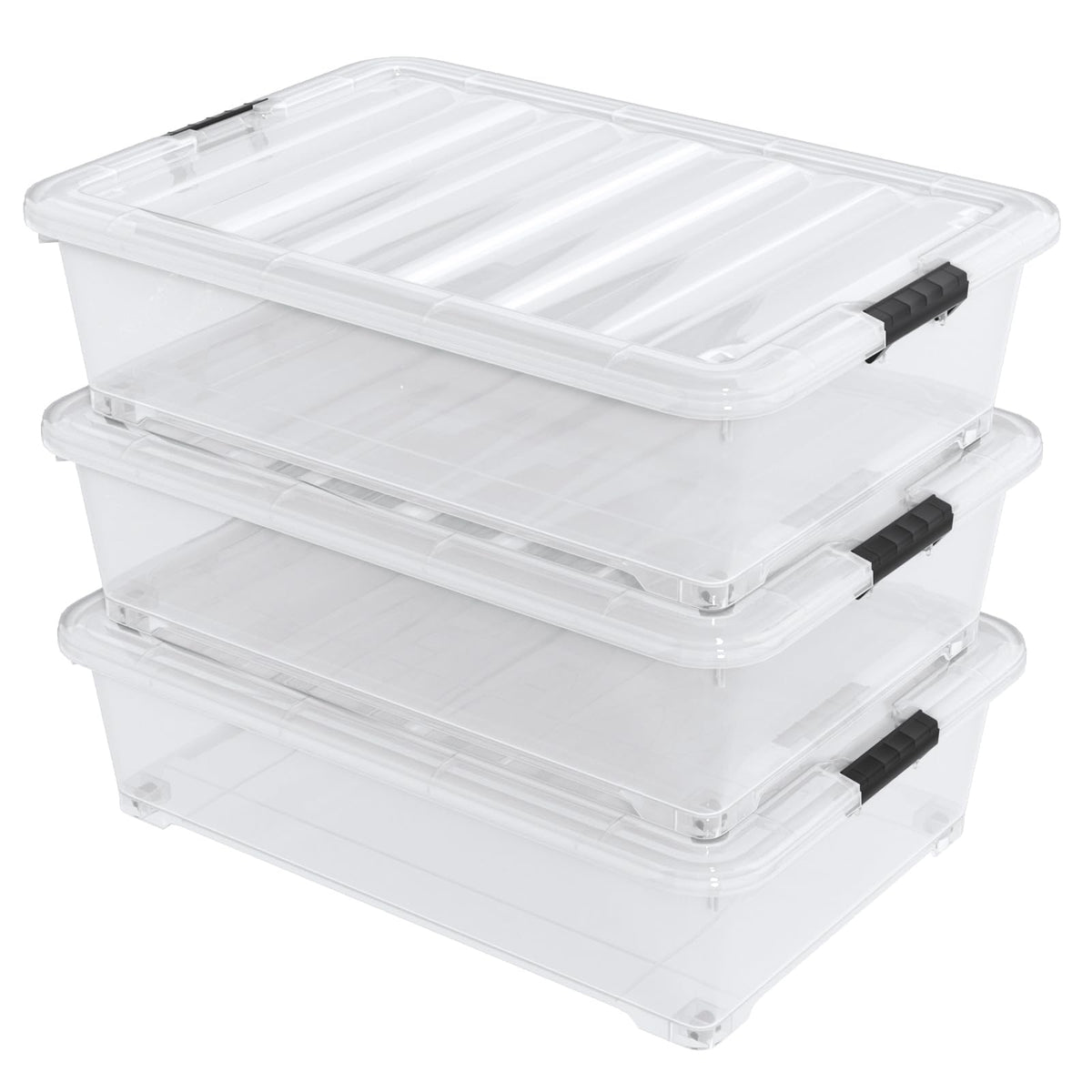 50 Quart Large Clear Under Bed Storage Bins with Wheels (3 Count)