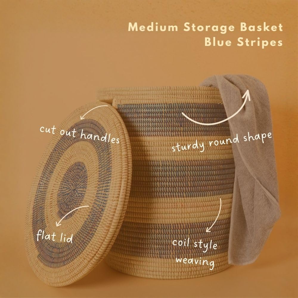 Blue African Woven Hamper with Lid