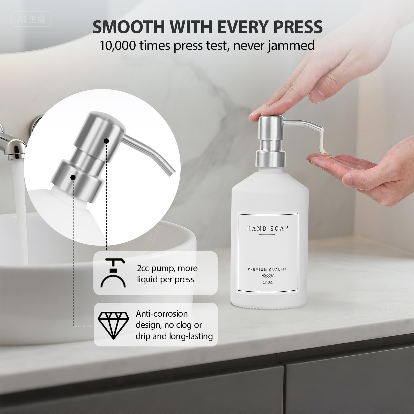 White Glass Soap Dispenser for Kitchen (2 Count)