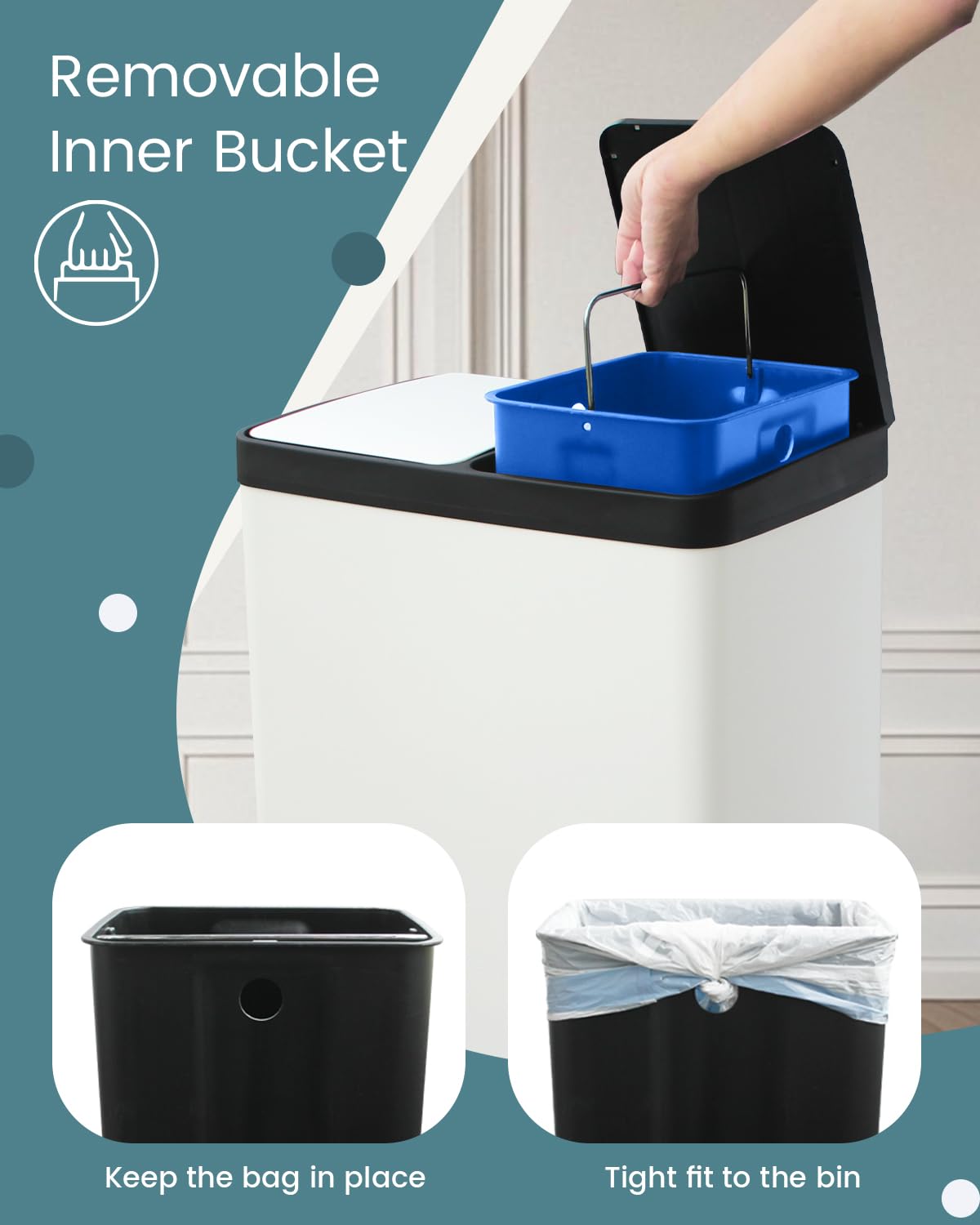 Kitchen Trash Can Dual Compartments