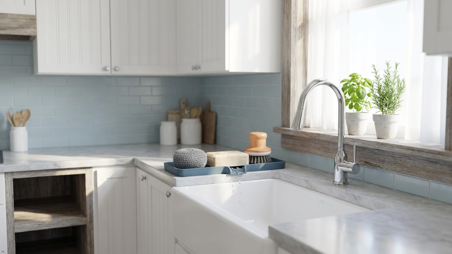 Silicone Soap Dish Tray and Sponge Holder with Drain Chute