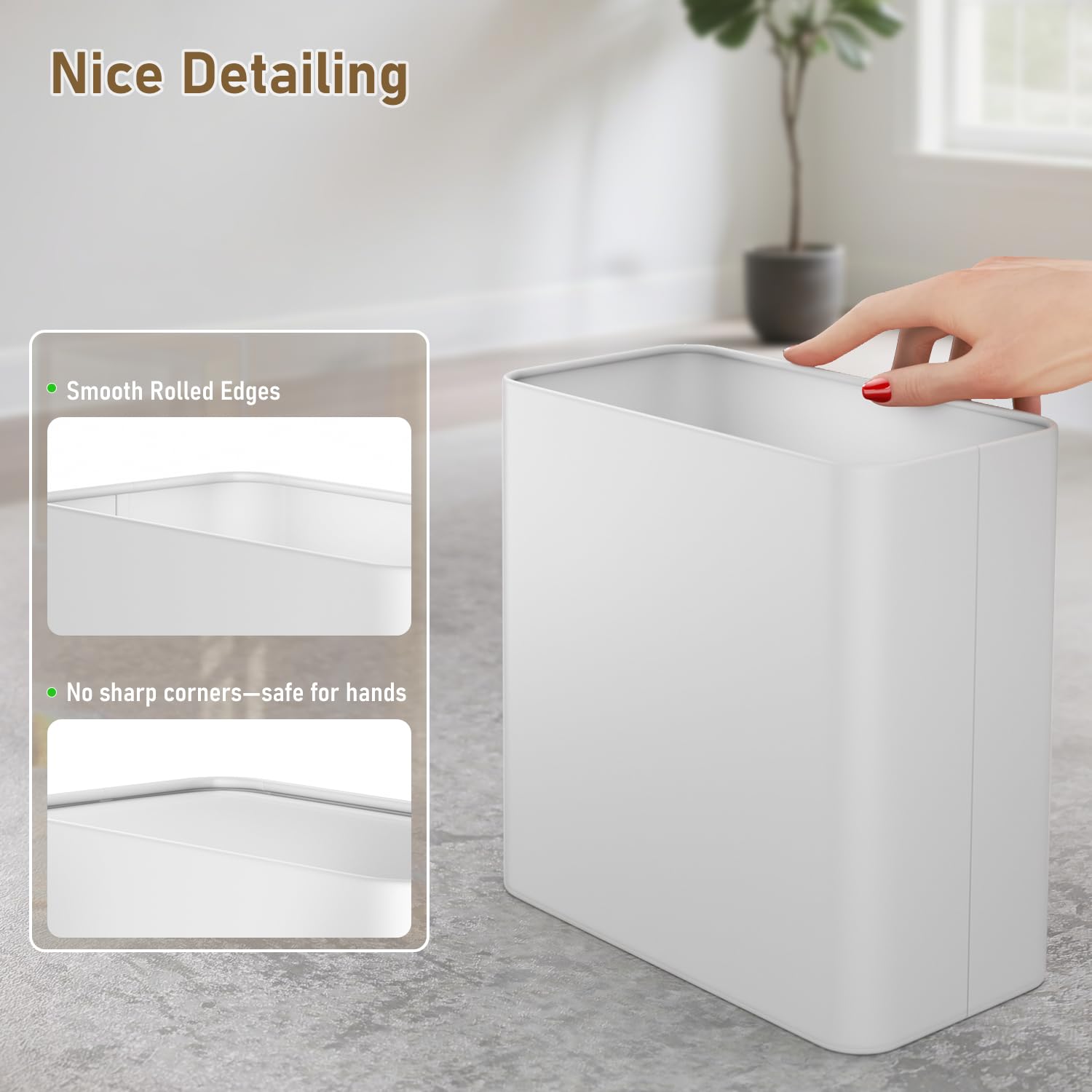 Small Bathroom Trash Can 2.4 Gallon Wastebasket Slim Metal Garbage Can Stainless Steel Trash Bin for Bedroom