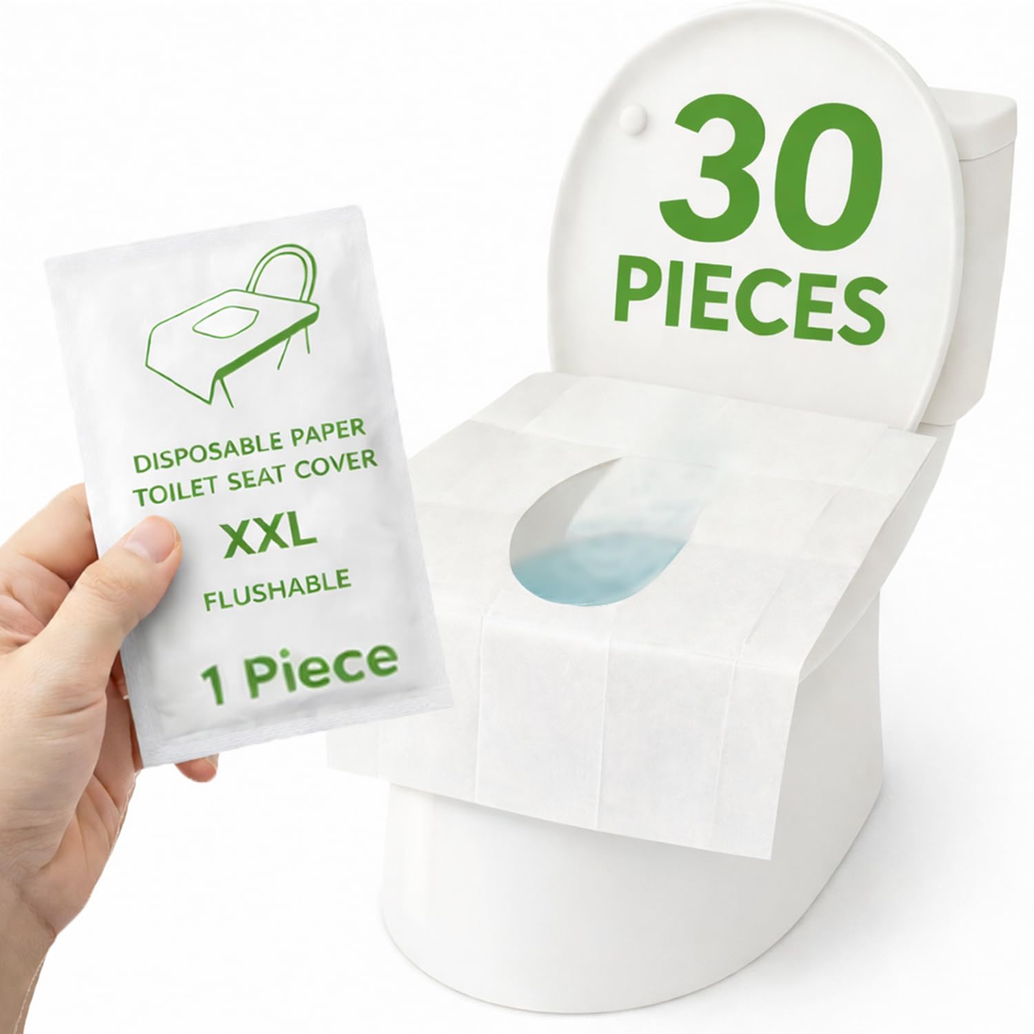 Individually Wrapped XXL Toilet Seat Covers Disposable Flushable for Travel (30 Count)