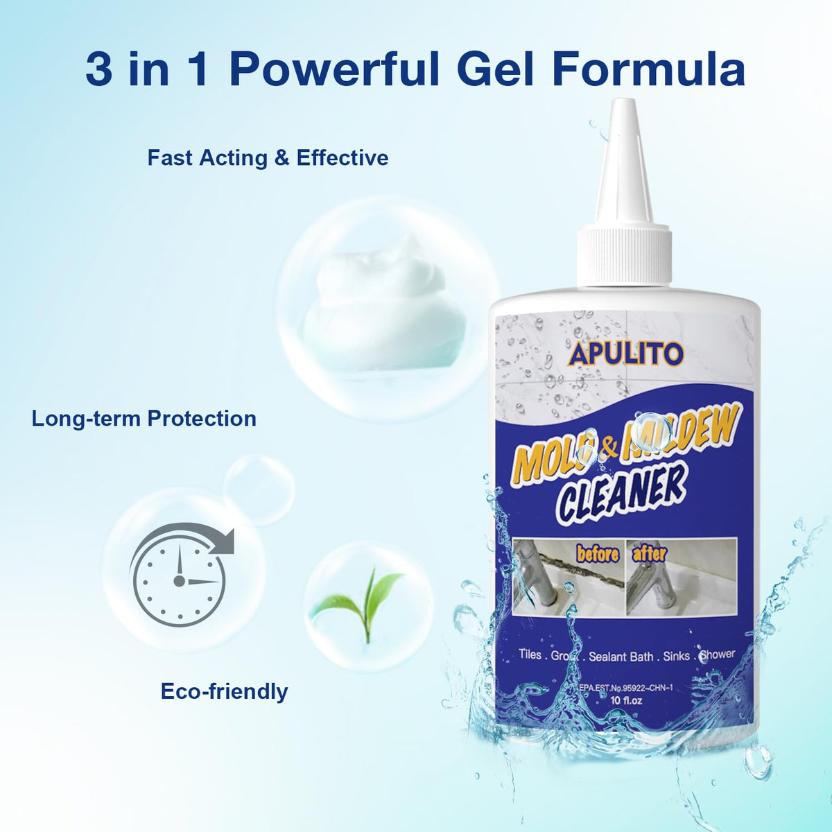 Household Gel Effective for Bathroom Shower Tile Grout Sink Cleaning (10 Fl Oz)