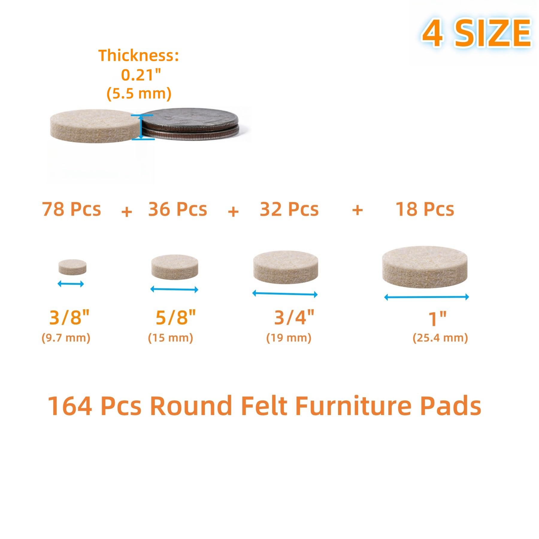 Felt Furniture Pads for Hardwood Floors 164 Piece (129 Count)