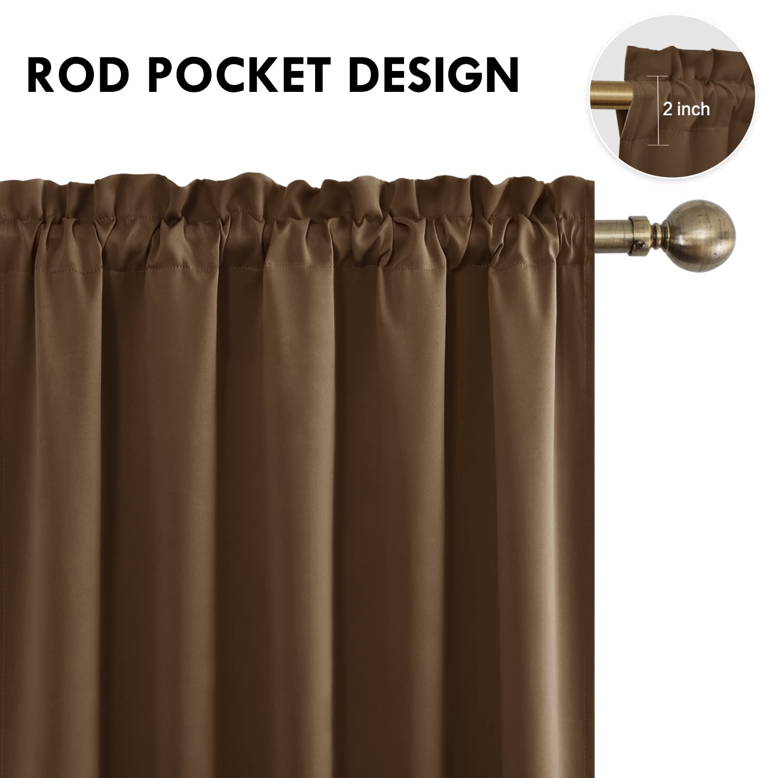 Wide Blackout Curtains for Bedroom Living Room 60 x 63 Inch Long Brown (2 Count)