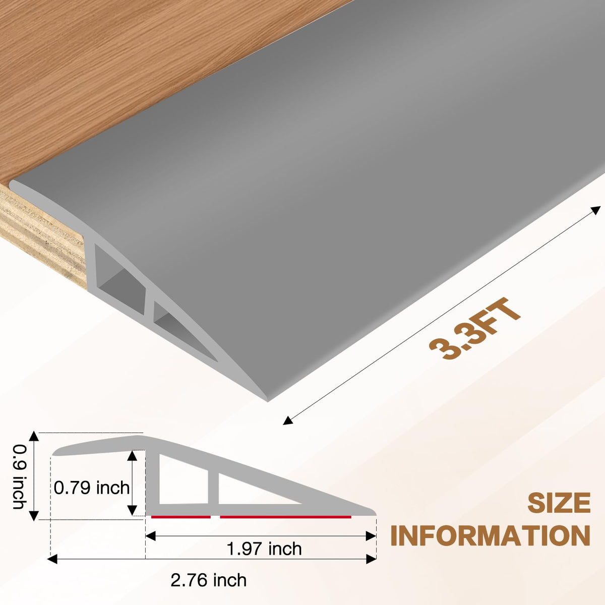 Floor Transition Strip Vinyl Door Threshold Ramp Self Adhesive Carpet Edging Strip Doorway Edge Trim (3.3 Foot)