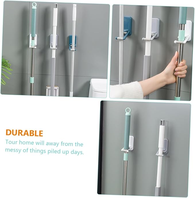 3pcs Slip Broom Hanger Adhesive Wall Mount Mop Holder for Microfiber Mop No Drilling Broom Rack Space Saver for Home