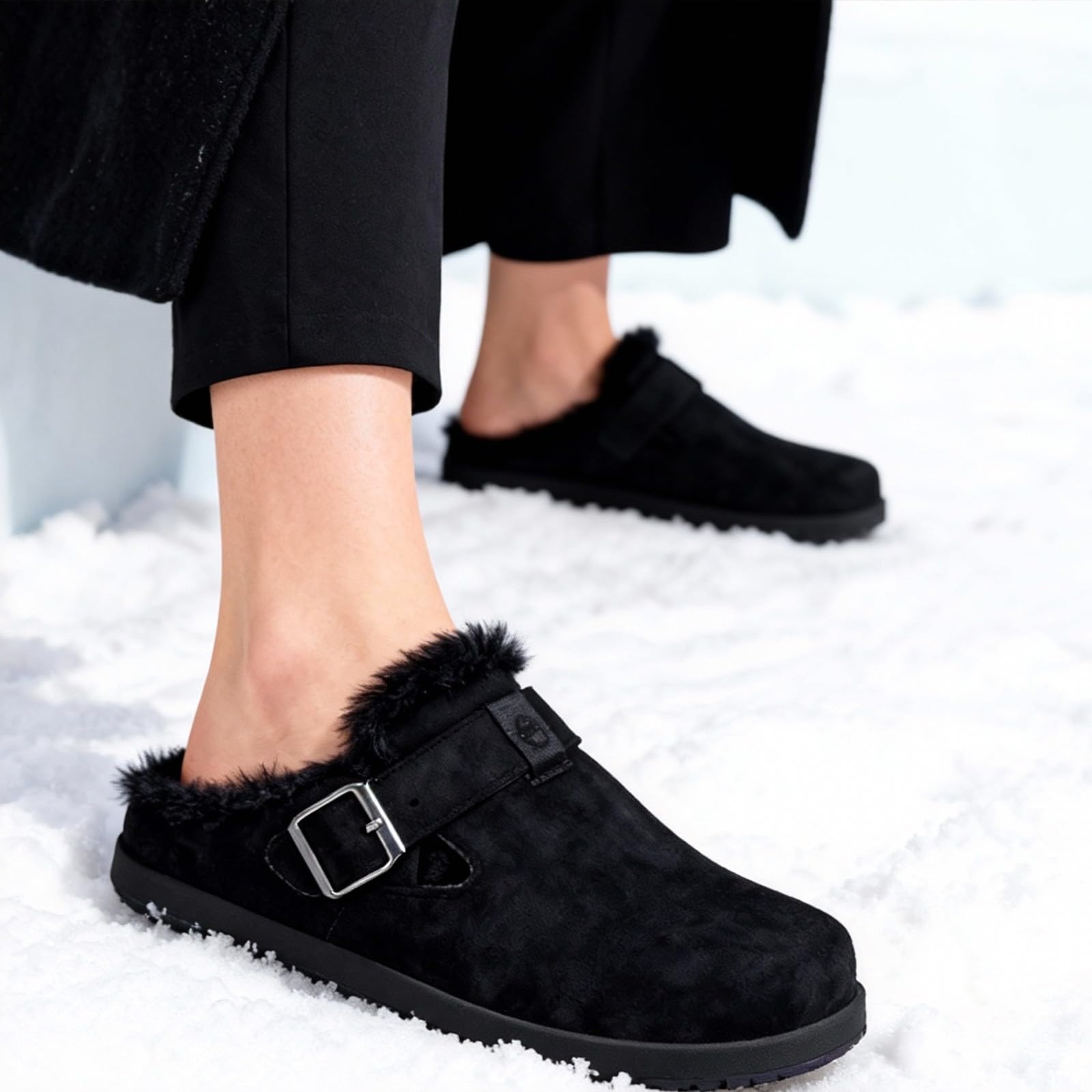 Fur Lined Clogs for Women Men Winter Slippers