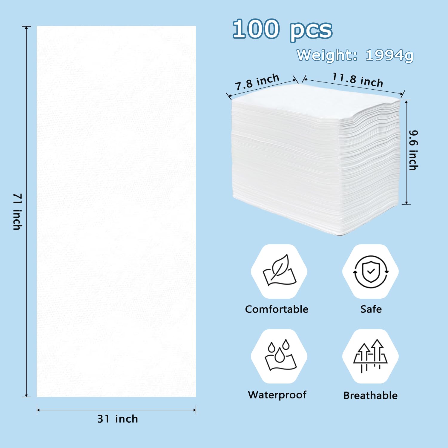 100Pcs Disposable Massage Table Sheets 31" x 71" Non