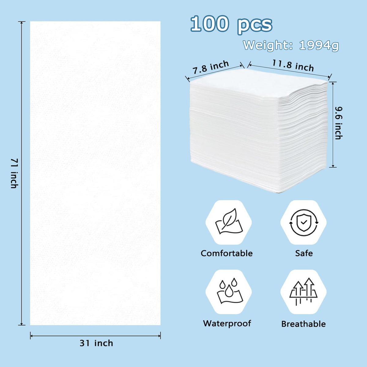 100Pcs Disposable Massage Table Sheets 31" x 71" Non