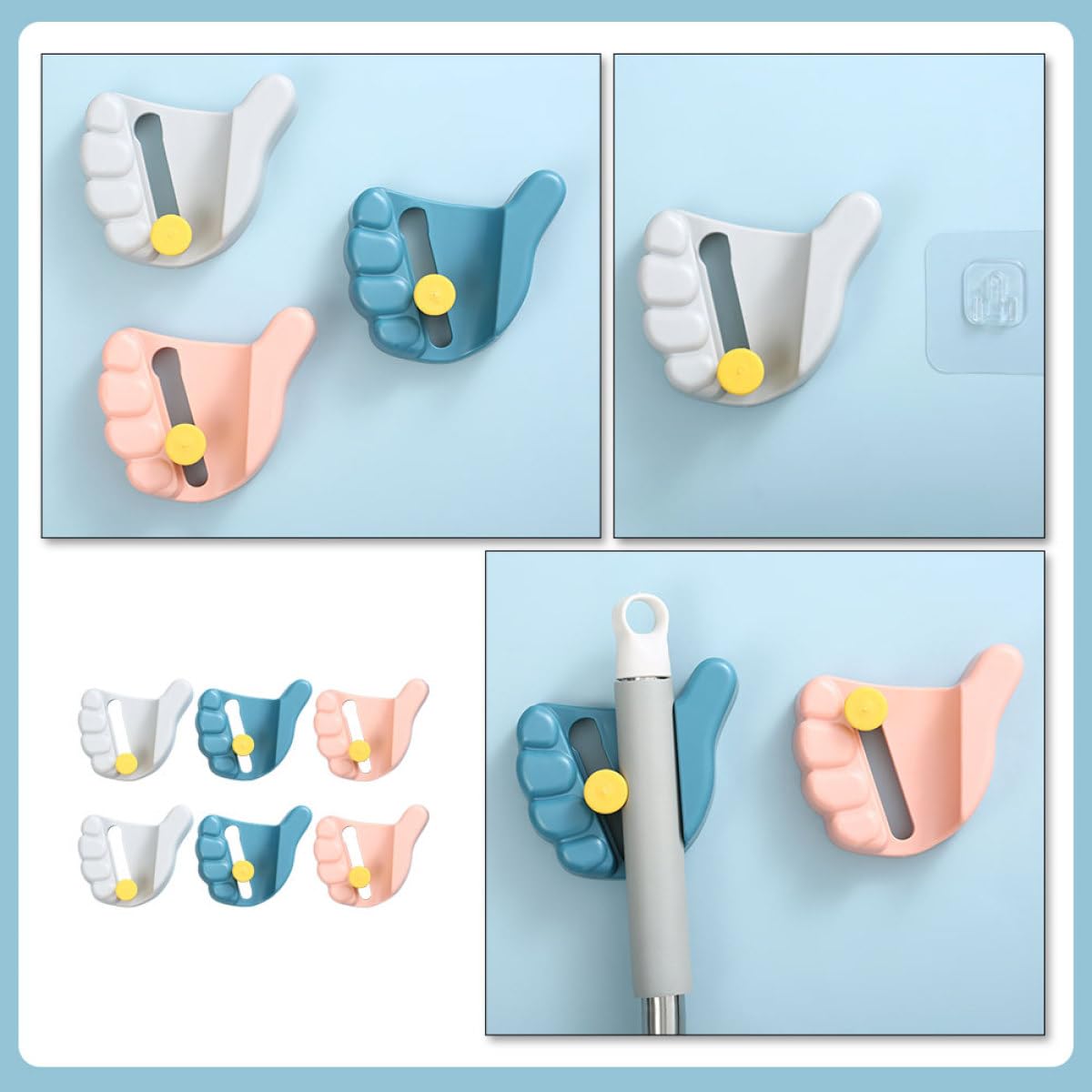 Punch Free Mop Clips Wall Mounted Mop Organizer Broom Holder 6pcs Set Anti