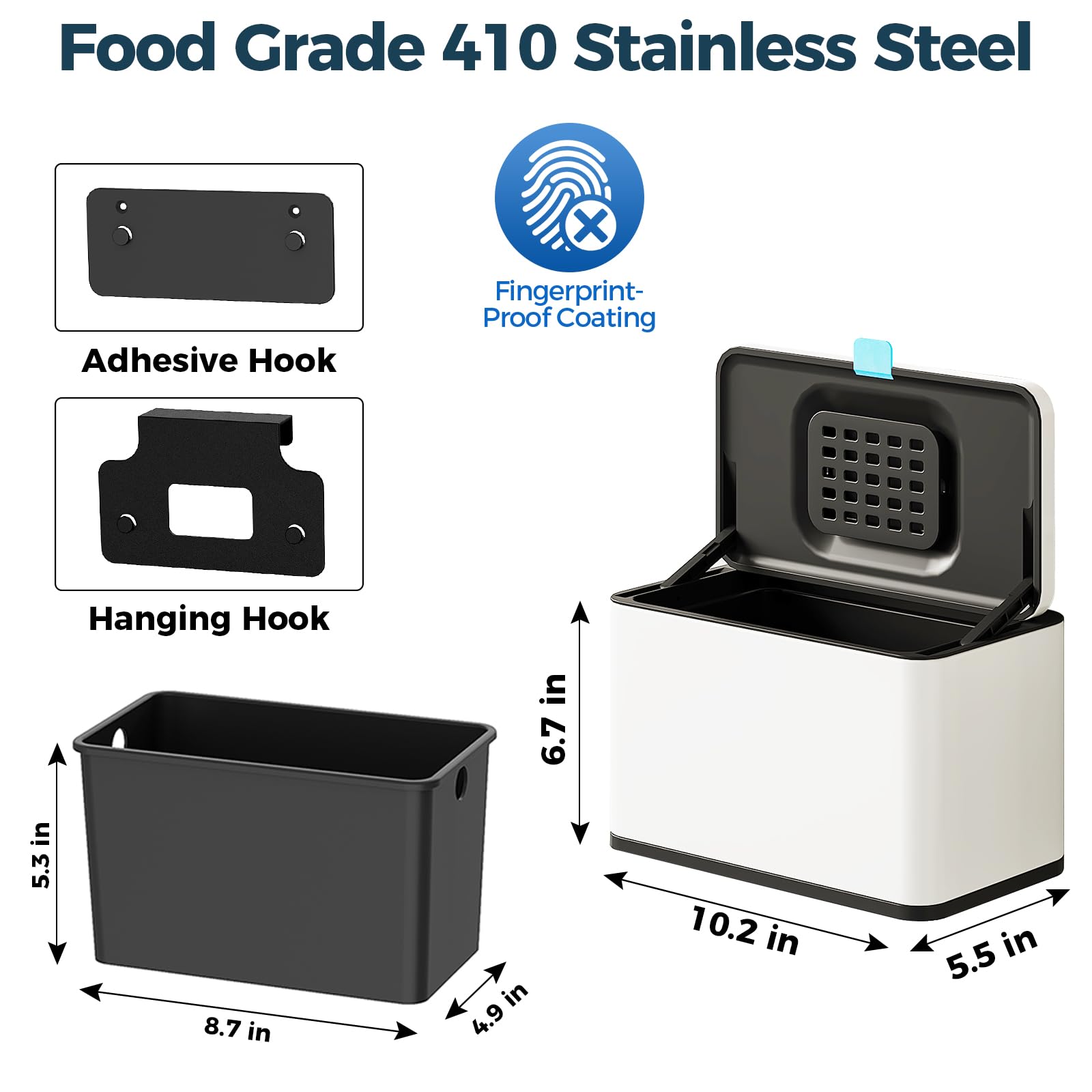 Stainless Steel Hanging Trash Can with Lid and Inner Bucket