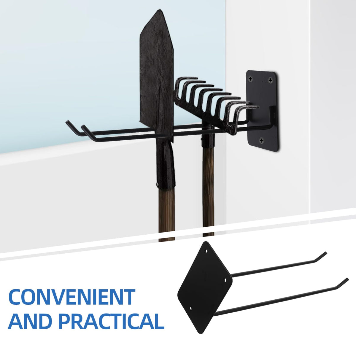 Wall Mounted Mop Holder Rack Heavy Duty Garden Tool Organizer for Brooms Mops and Garden Equipment Design Screw for Easy Installation