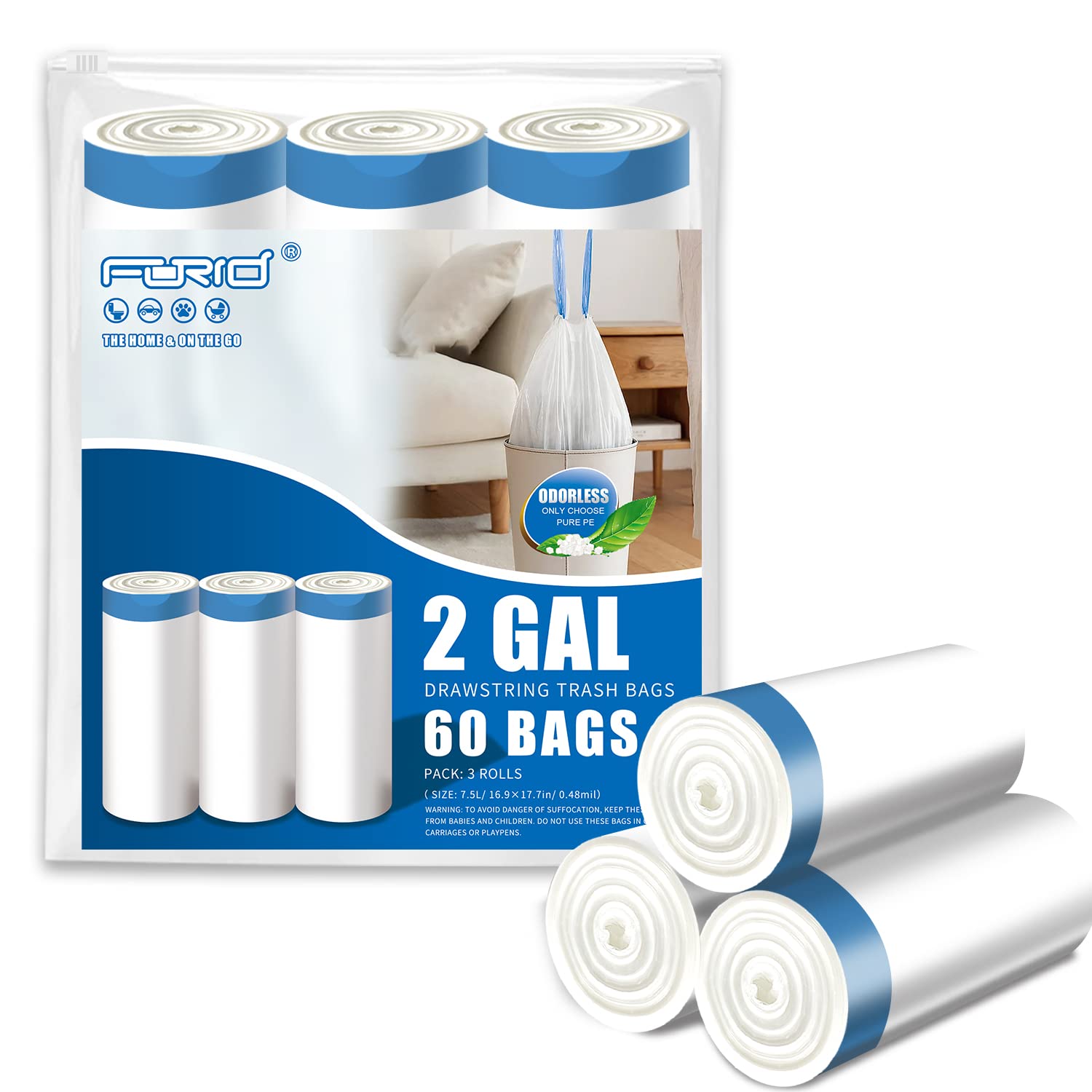 Mini Drawstring Trash Bags (60 Count)