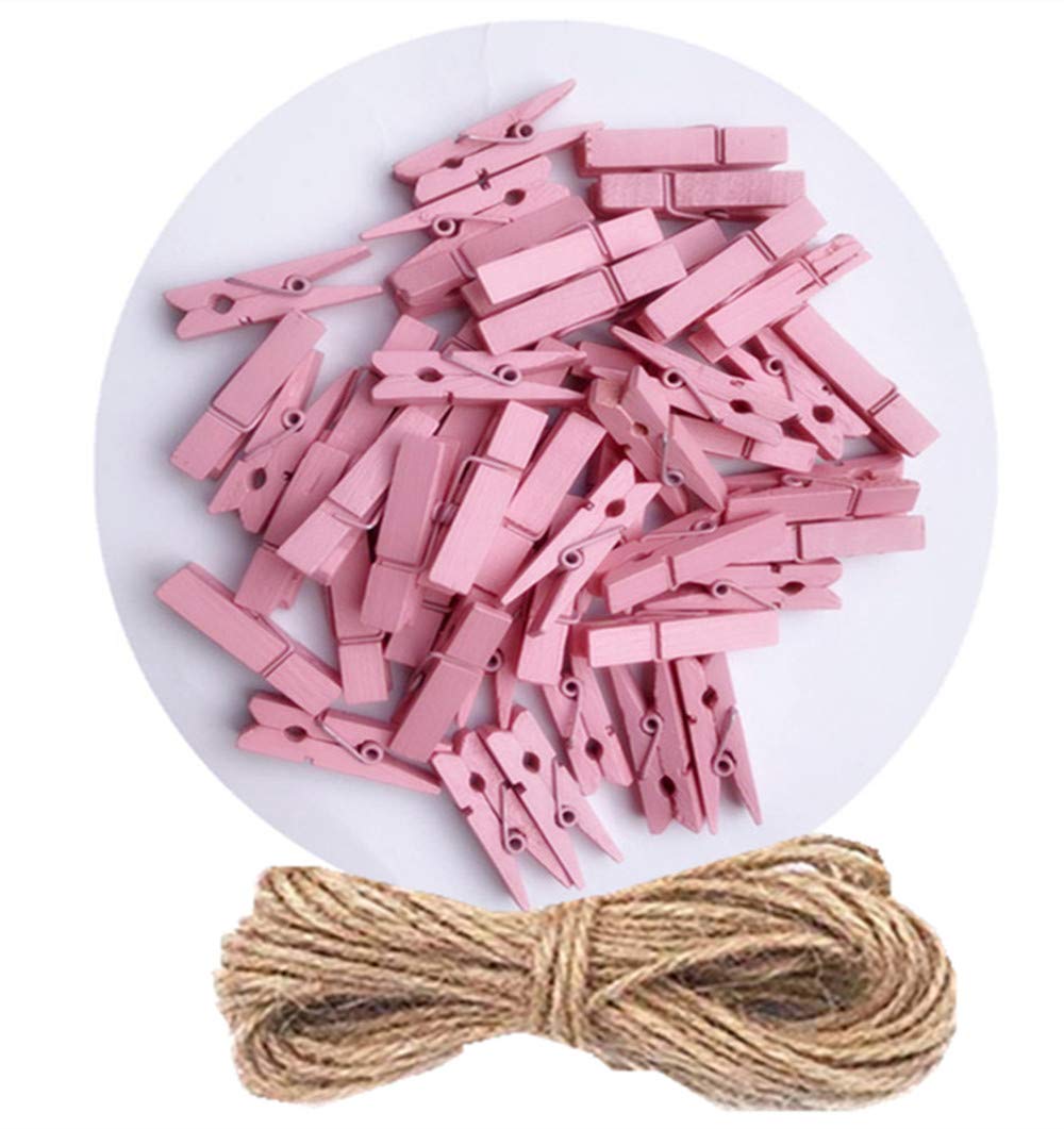 Tiny Clothes Pins Colorful Hang Up Photographs Drawings Party Clips Decor Baby Shower Game With Twine Pack 50 Pink