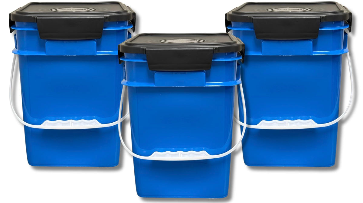 4 Gallon Square Food Grade Bucket Pail with Plastic Handles and Lid (3 Count)