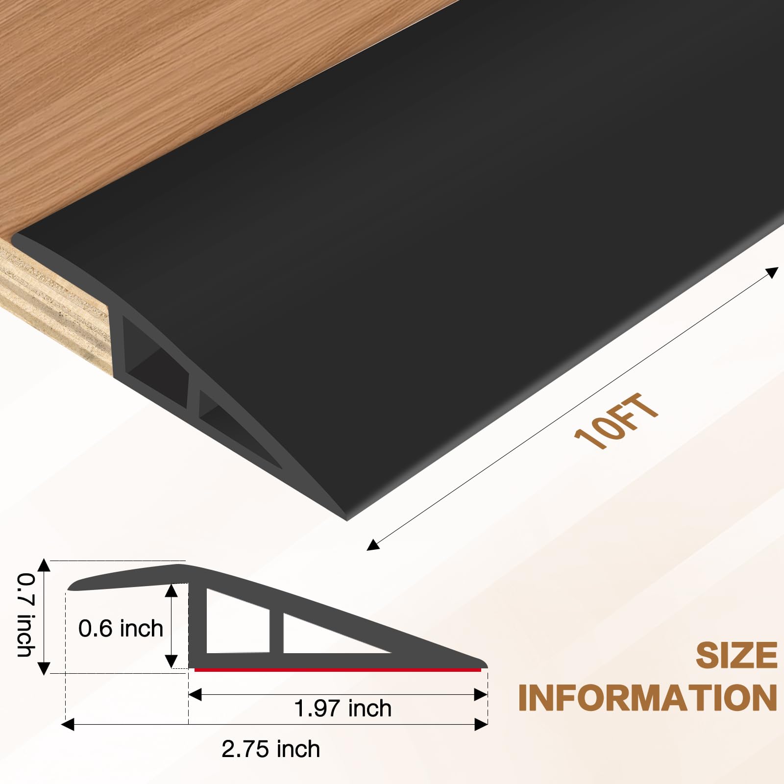 Floor Transition Strip Vinyl Door Threshold Ramp Self Adhesive Carpet Edging Strip Doorway Edge Trim (10 Foot)