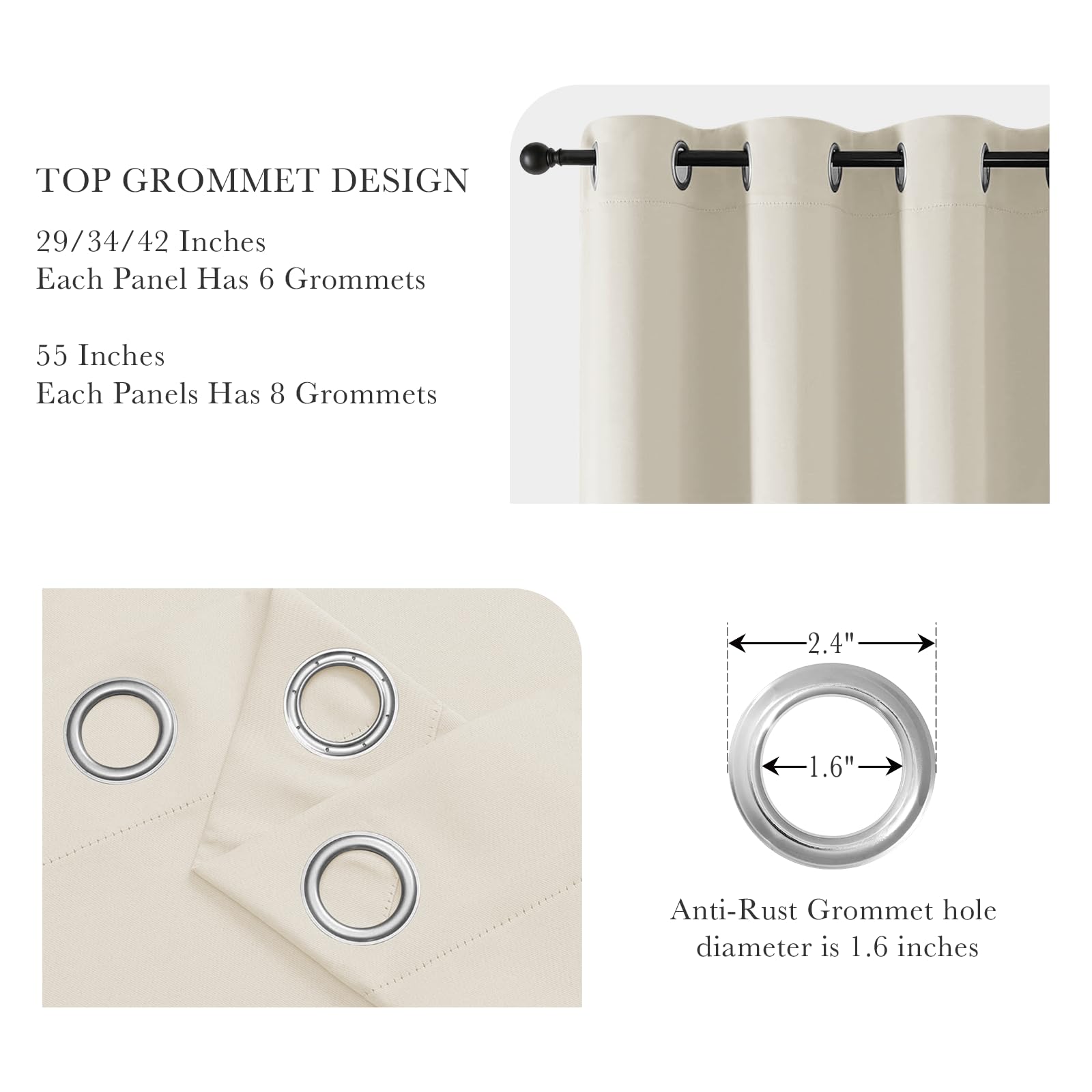 Beige Short Blackout Curtains 36 inch Length for Kitchen (2 Count)