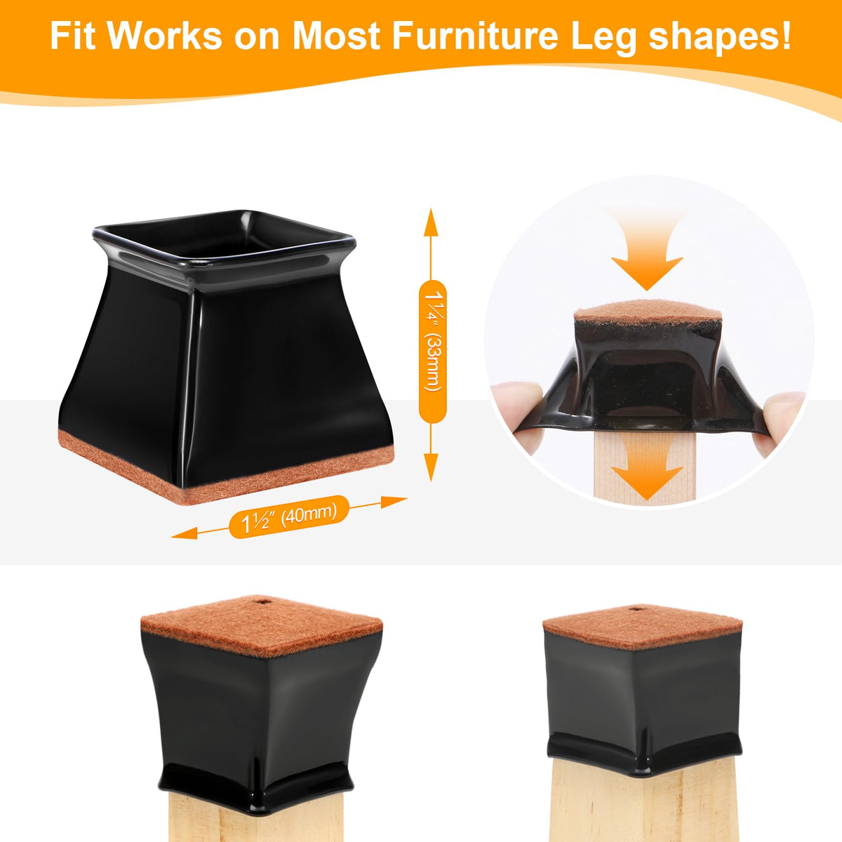 32 Pack Square Chair Leg Floor Protectors for Hardwood Floors