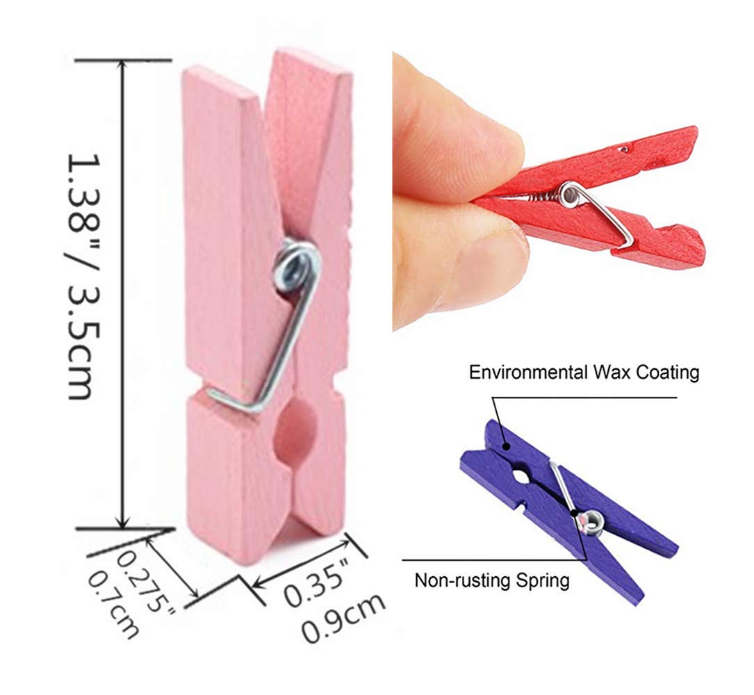 Small Wooden Clips Pictures Hanger with Twine Mini Colors Clothespins Attach Cards Wedding Party Decor Set of 50 Rose Red