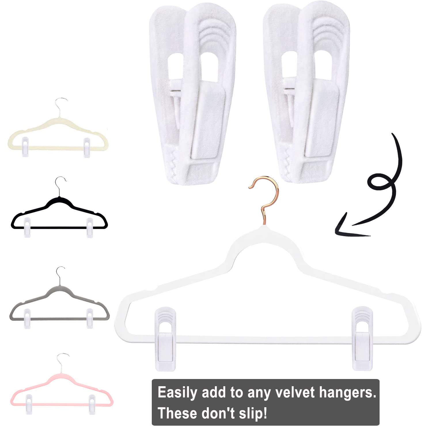 White Velvet Hangers Clips 40 PCS (40 Count)