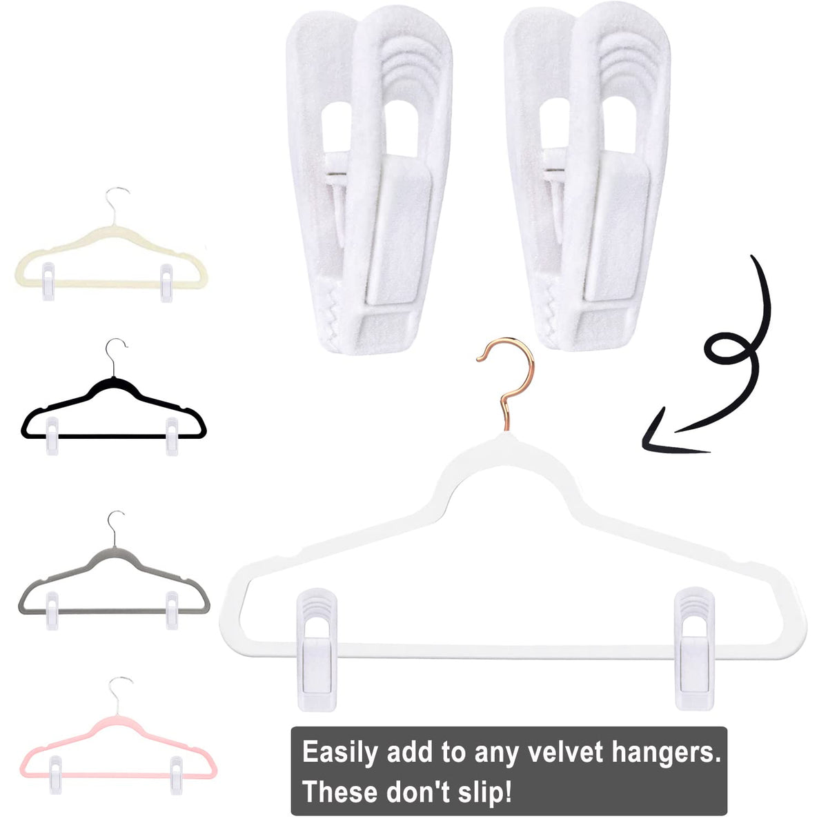 White Velvet Hangers Clips 40 PCS (40 Count)