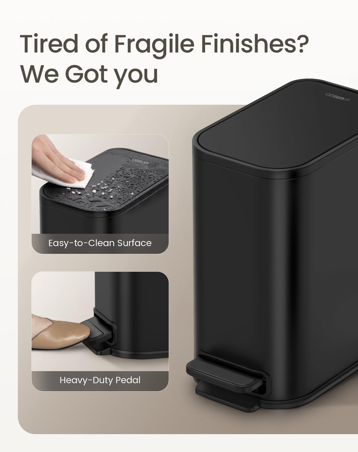 Small Black Bathroom Trash Can with Lid Soft Close & Pedal