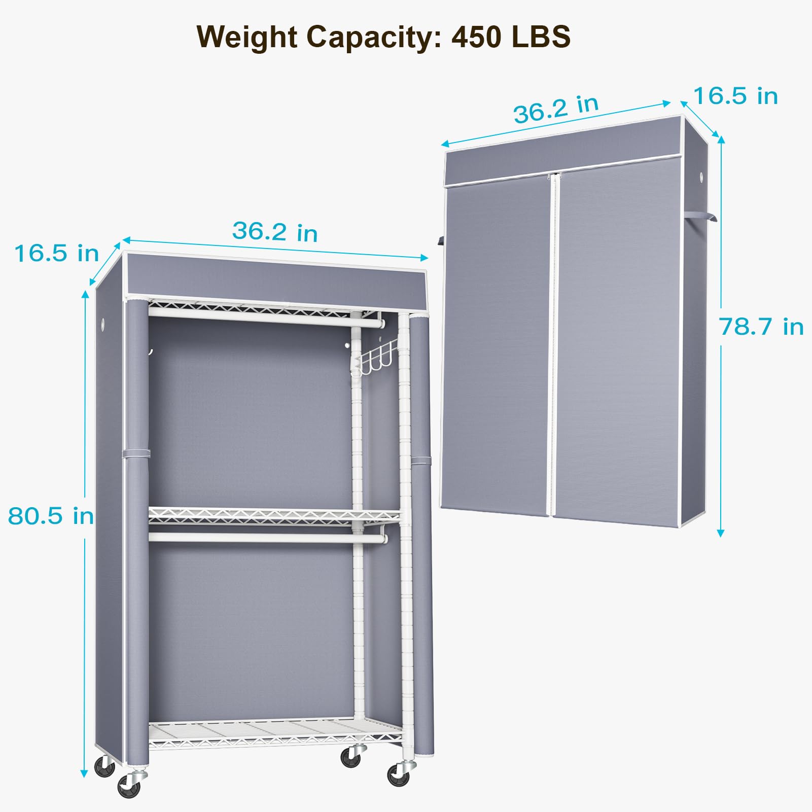 White Clothing Rack with Grey Cover