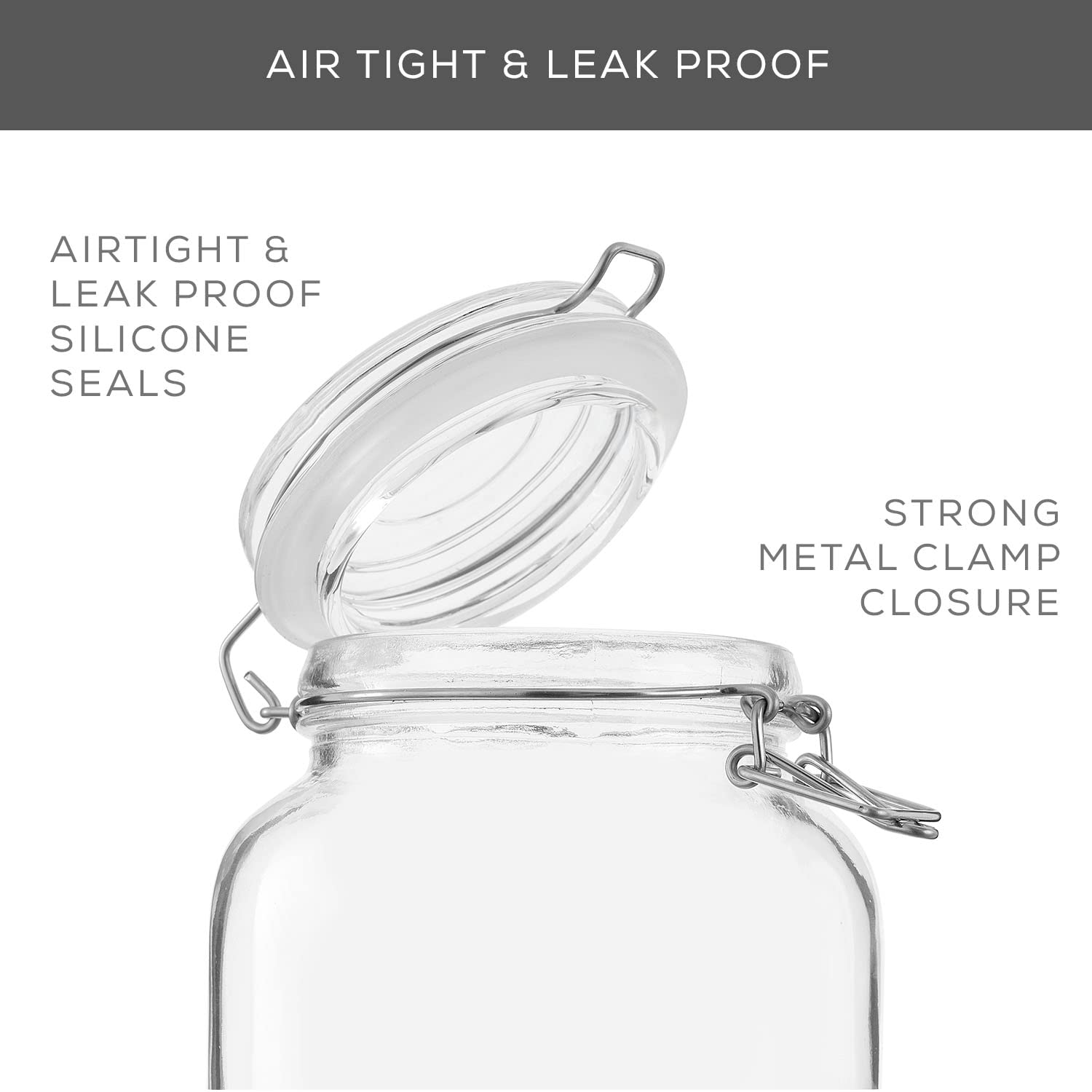 Airtight Glass Jars with Lids Set of 3. 32oz Glass Jar with Lid and 6 Silicone Seals! Med Glass Food Storage Containers. Square Mason Jar (3 Count)