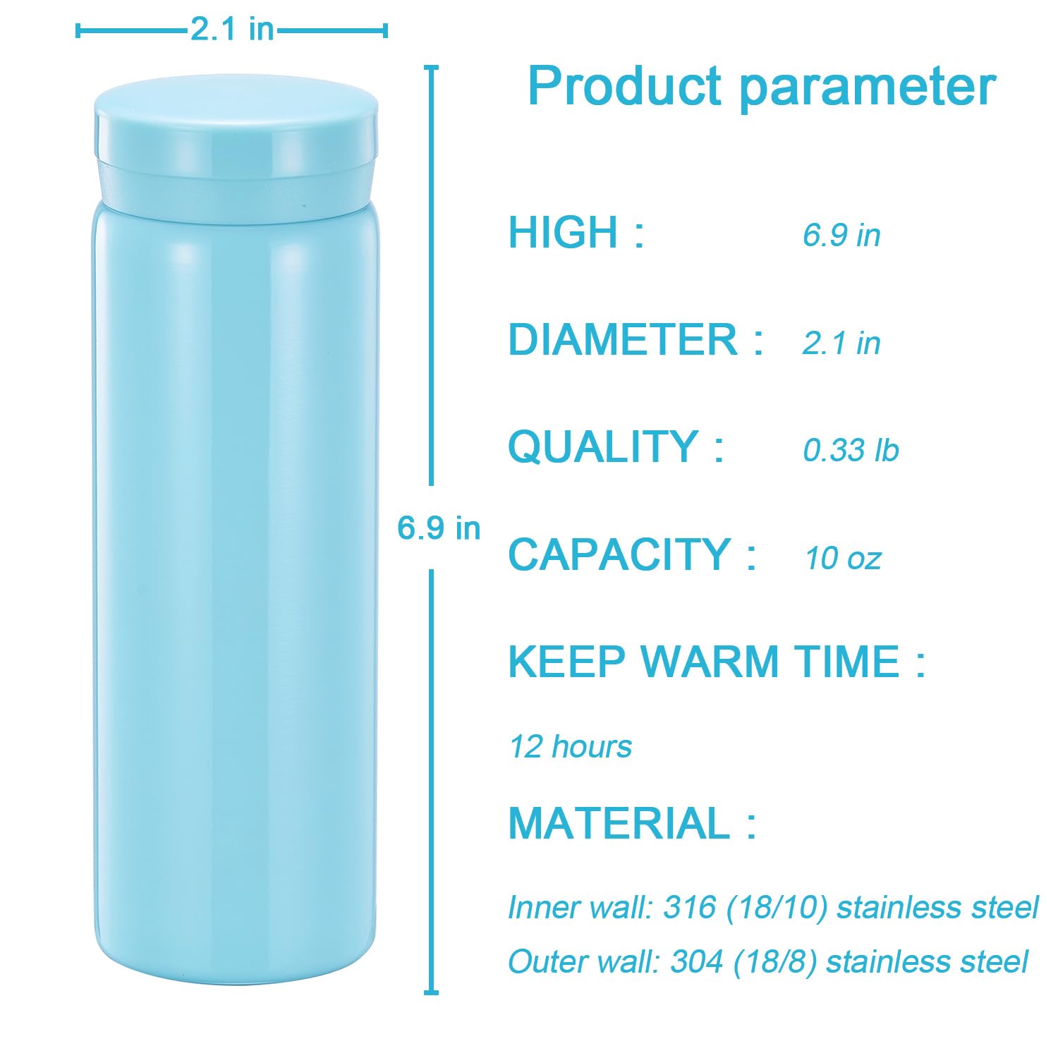 10oz Mini Water Bottle Stainless Steel Small Flask
