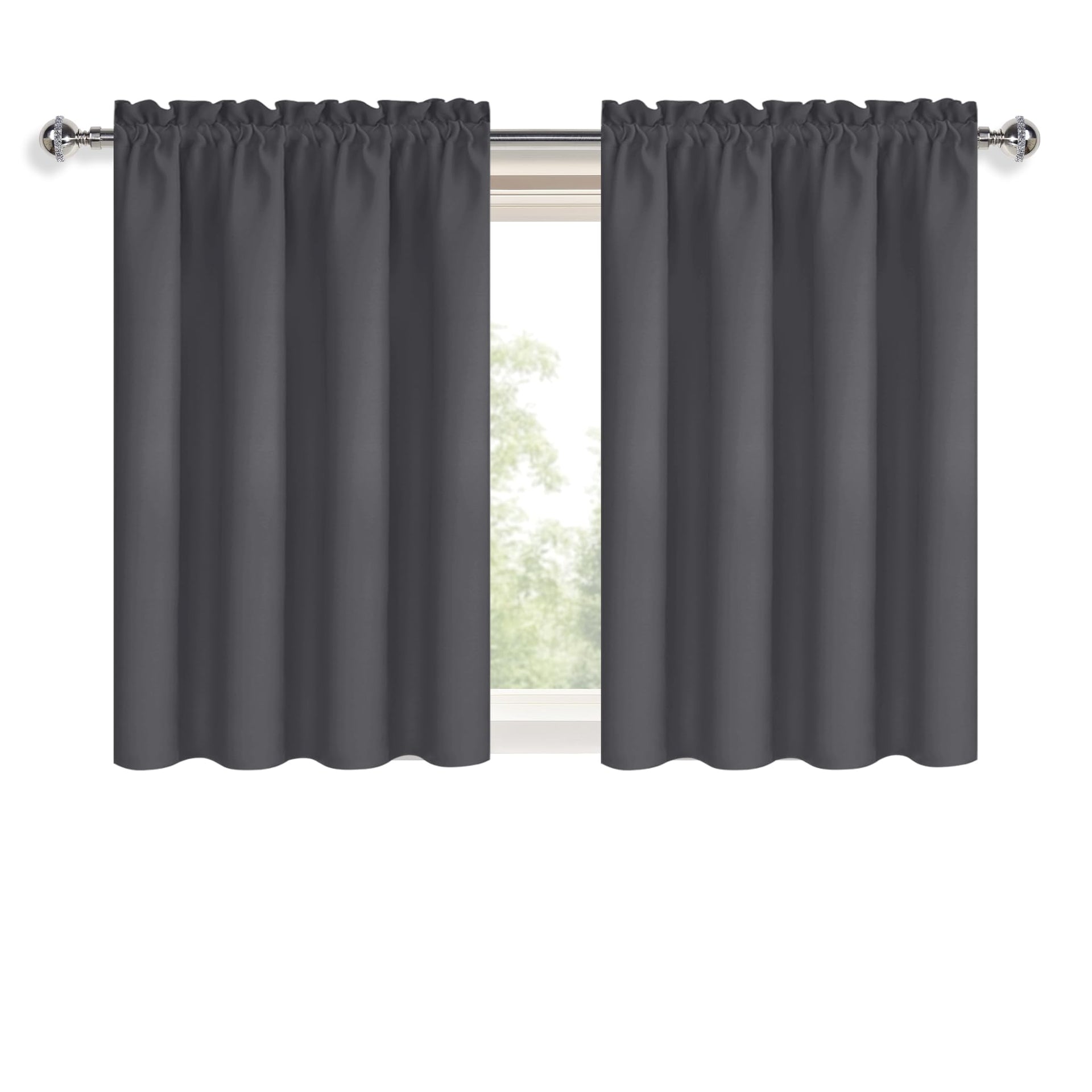 Short Blackout Curtains 52 x 36 Inch for Kitchen RV Bunk Dark Grey (2 Count)