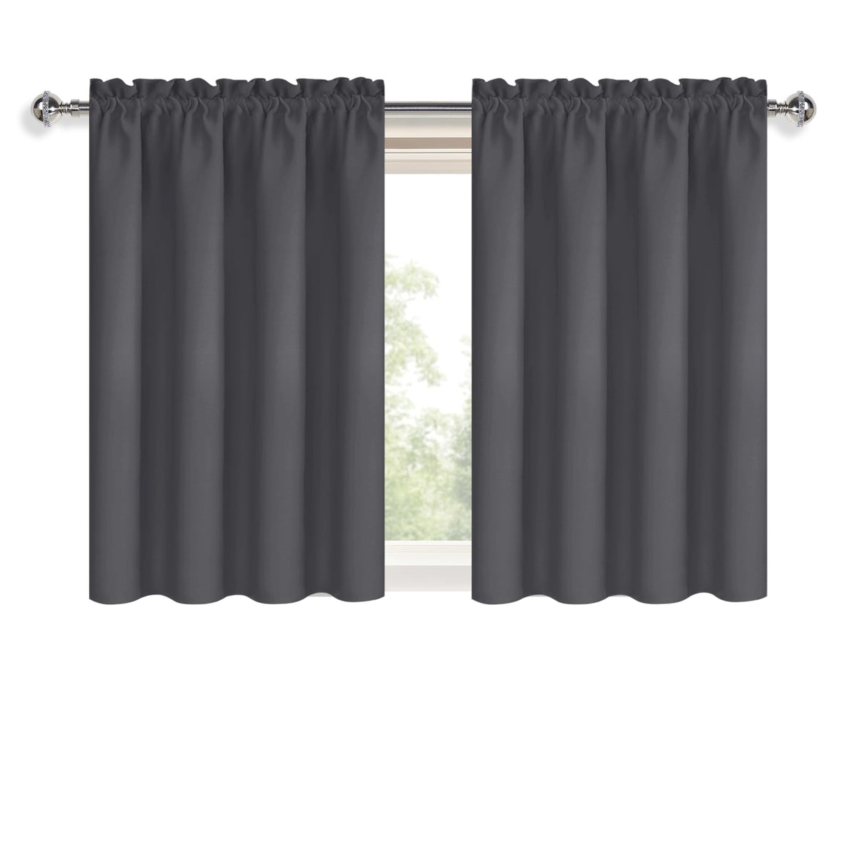 Short Blackout Curtains 42 x 36 Inch for Kitchen RV Bunk Dark Grey (2 Count)