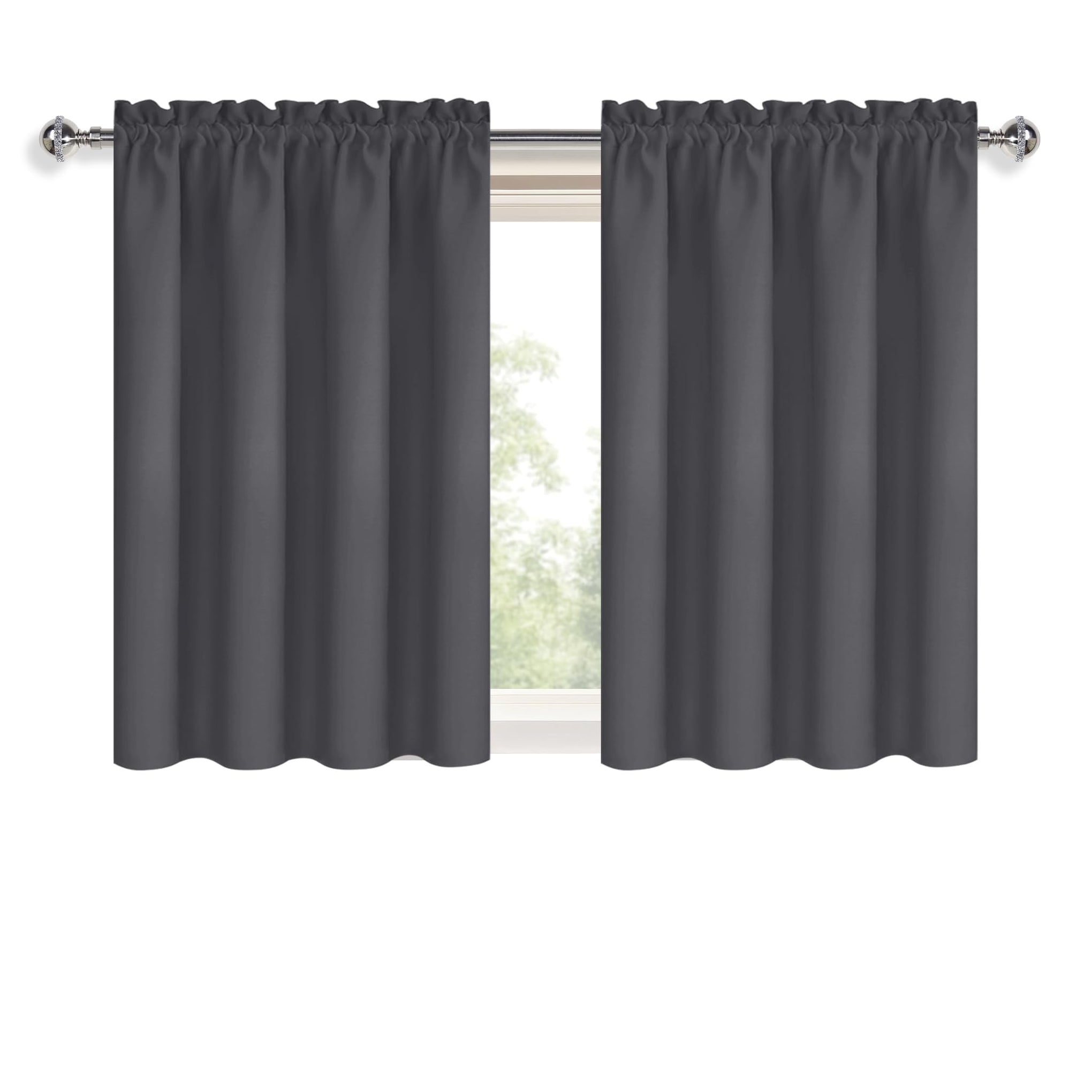 Short Blackout Curtains 42 x 36 Inch for Kitchen RV Bunk Dark Grey (2 Count)