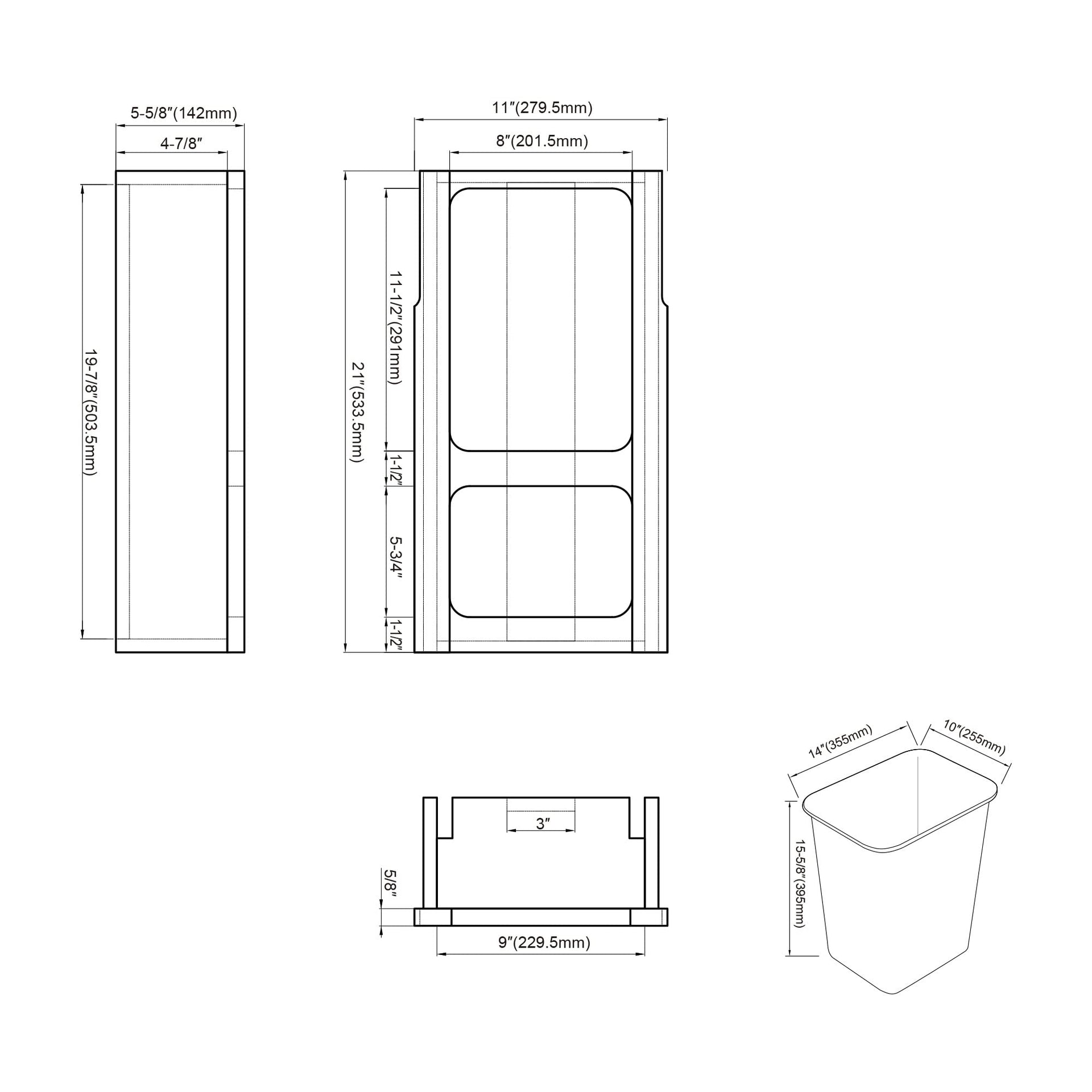 Dowell B15 Wood Base Wastebasket Pullout with 20Qt Plastic Bin