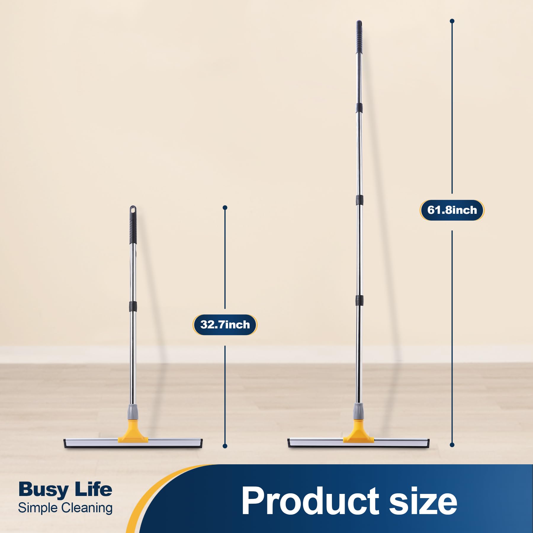 Rubber Floor Squeegee 17.7" TPR Blade Scrubber Broom 61.8inch Pole