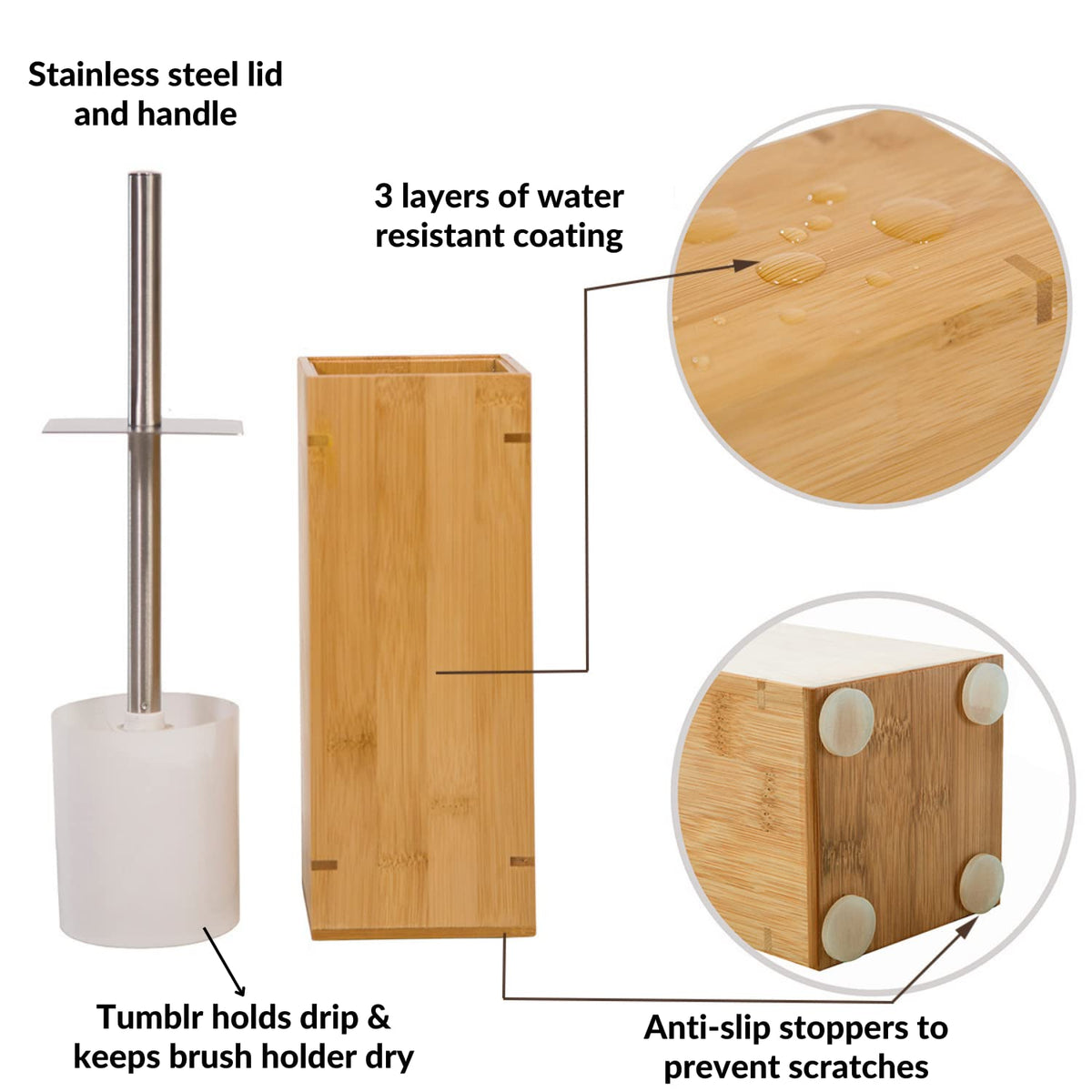 Bamboo Toilet Bowl Cleaner with Holder for All Toilet Types