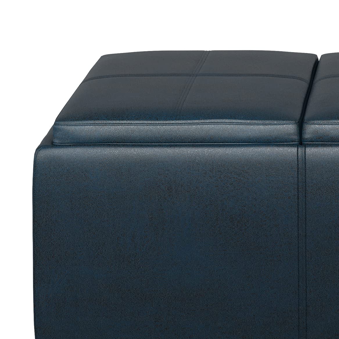 Avalon 42" Wide Vegan Leather Storage Ottoman in Dark Blue