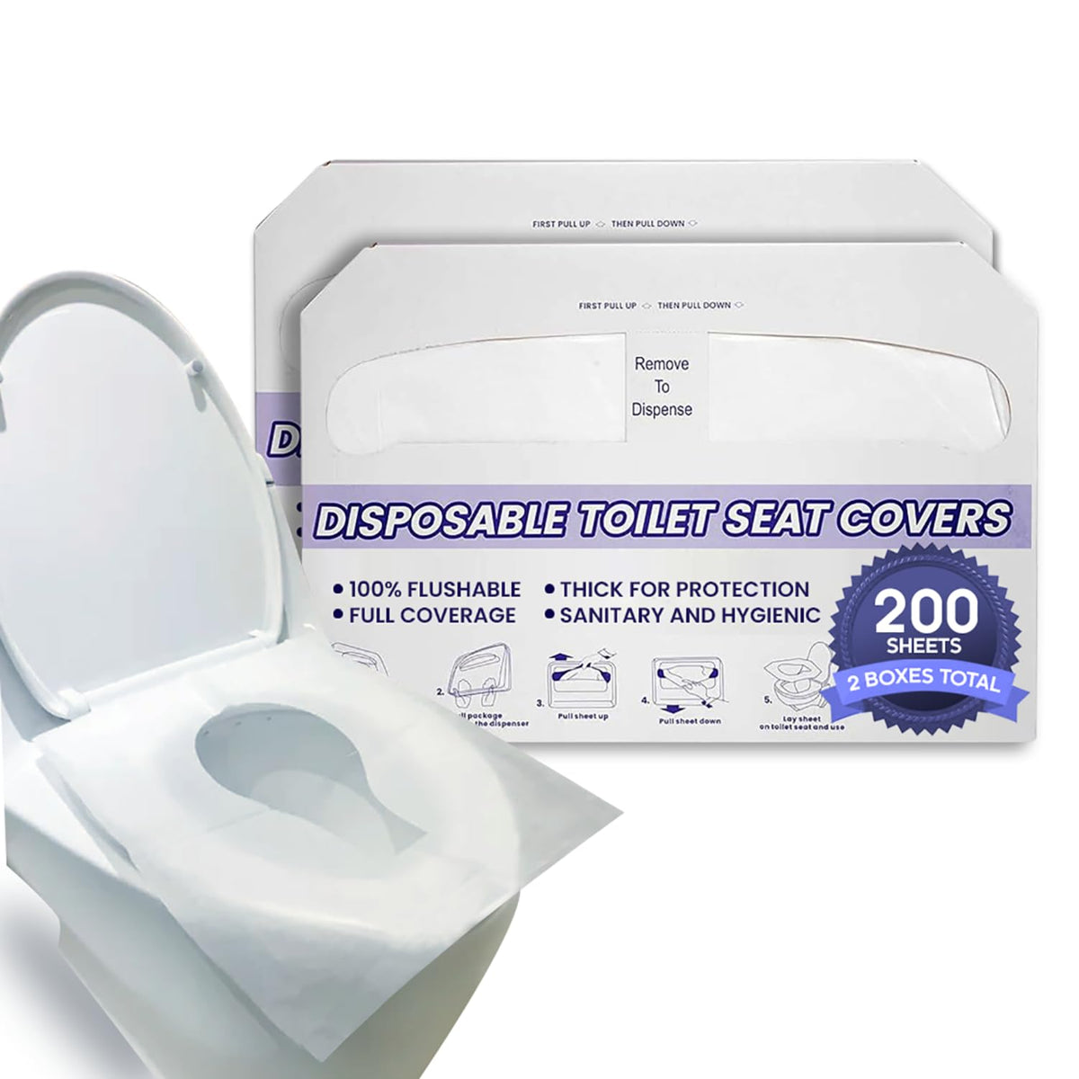 Disposable Toilet Seat Covers XL Half Fold Flushable (200 Count)
