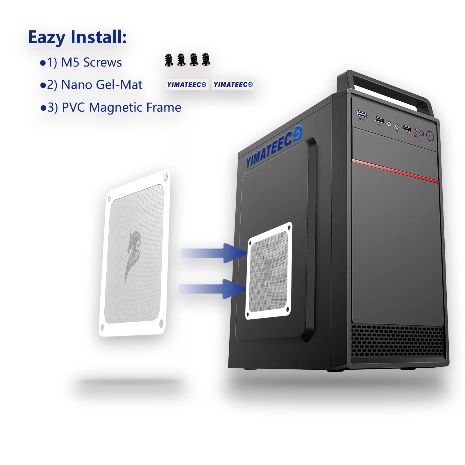 140mm Fan Filter PC Dust Filter Computer Fan Grills Dust Mesh Magnetic Frame PC Case Cover Dustproof PVC 50 Mesh