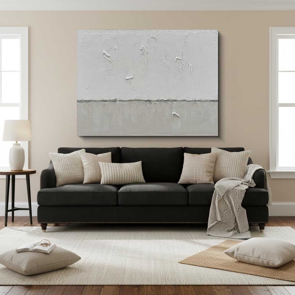 Art Hand painted minimalist style oil painting in gray and white