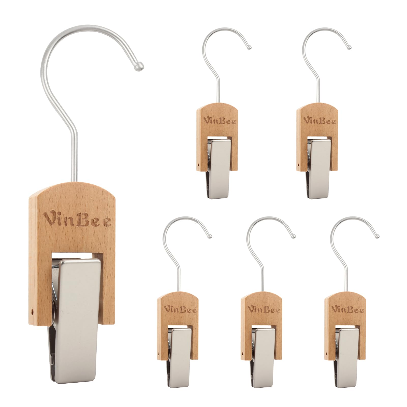 6Pcs Laundry Hooks Clips Hanger Wooden Laundry Clips with Hooks Closet Organizer Clamps Clothes Clips Laundry Hanging Clips Towel Clips for Socks (6 Count)
