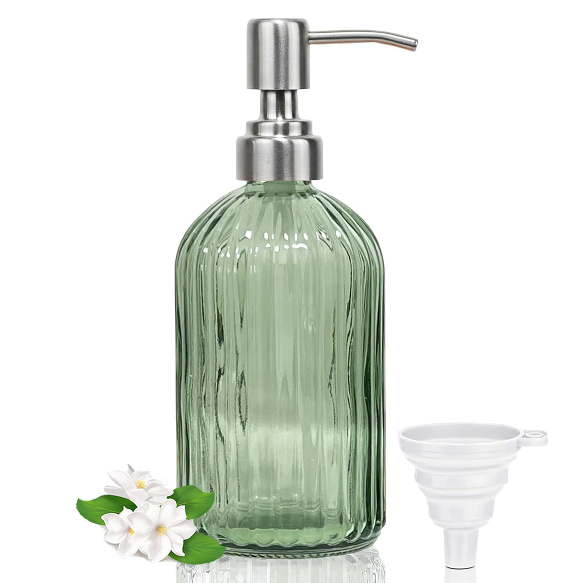 14Oz Green Glass Soap Dispenser Bathroom