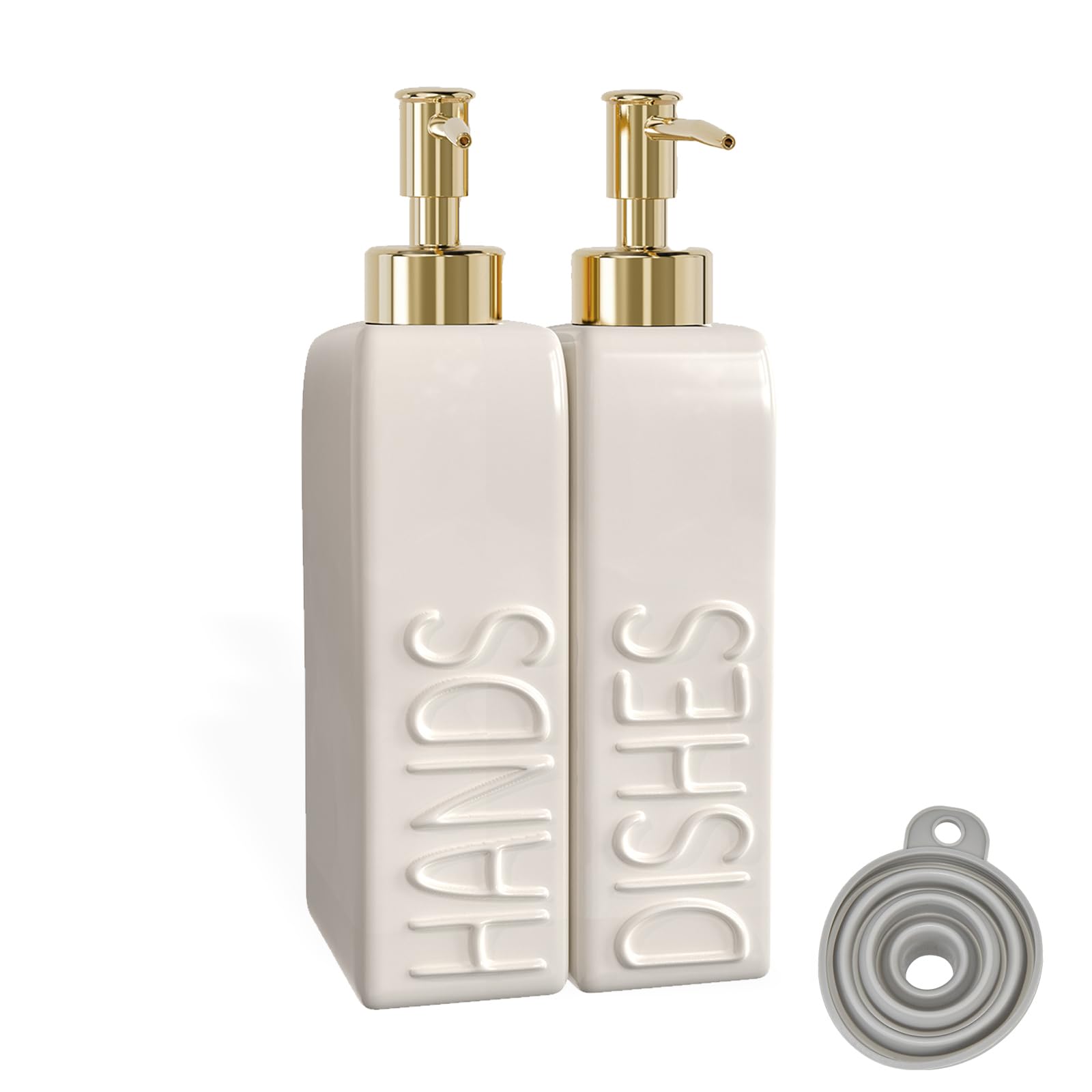 Soap Dispenser Set with Gold Stainless Steel Pump and a Funnel (2 Count)