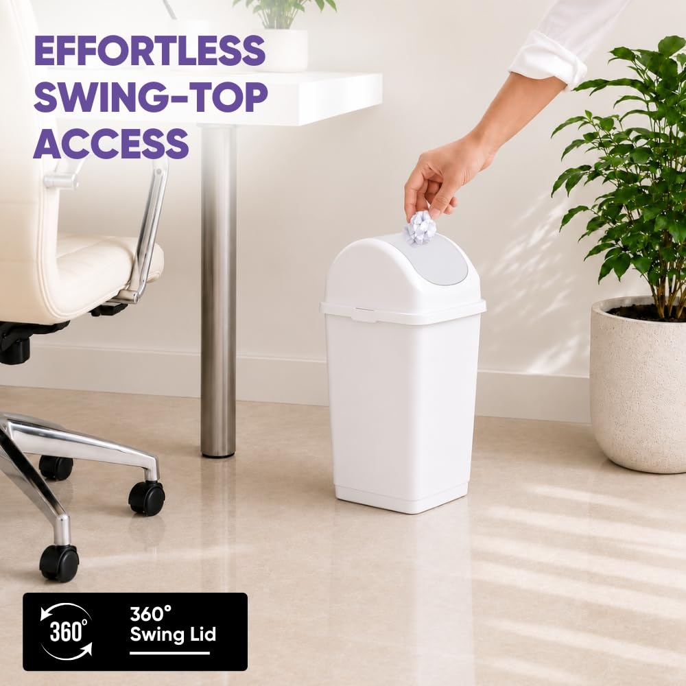 Small 2.5 Gallon Plastic Trash Can with Swing Top Lid