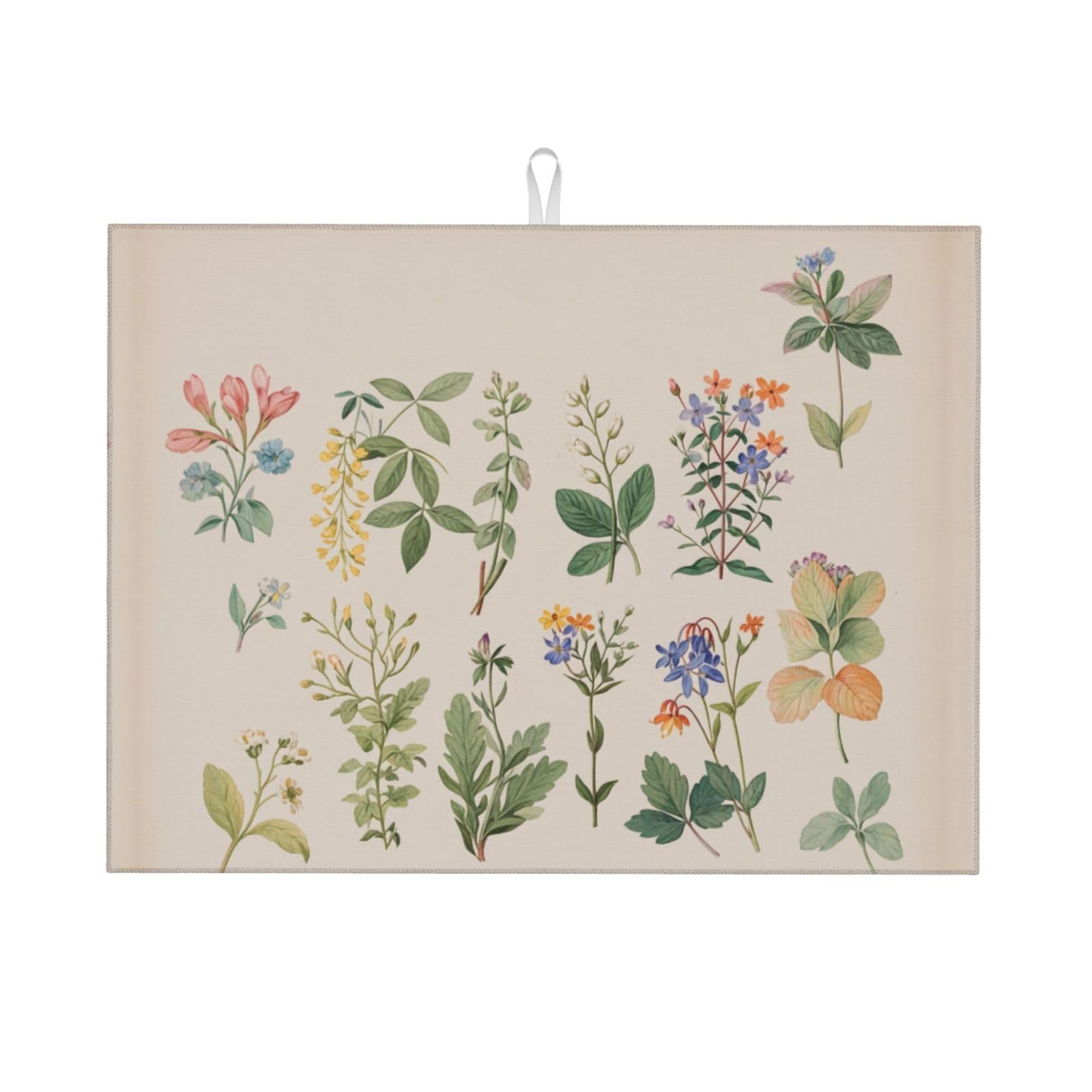 Vintage Plants Herbs Floral Dish Drying Mat Highly Absorbent Double