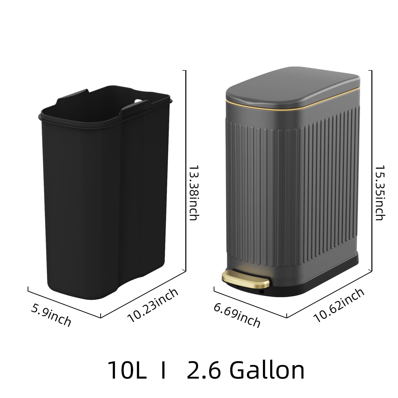 2.6 Gallon Slim Bathroom Trash Can with Soft Close Lid
