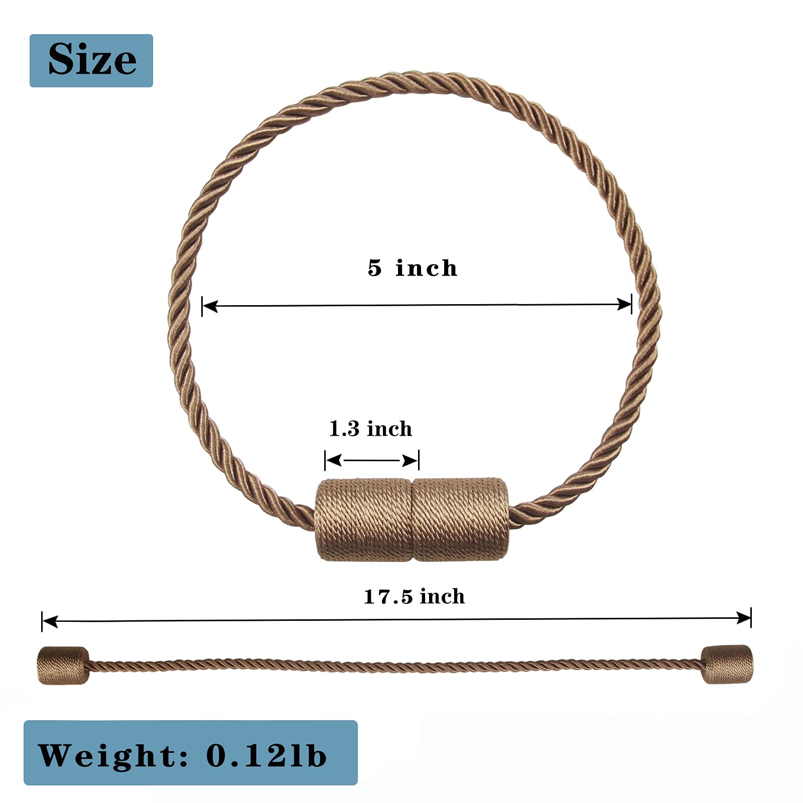 4 Pack Strong Magnetic Curtain Tiebacks Outdoor Elegant Decorative Tie Backs Modern Rope Tiebacks for Drapes Window Curtain Holdbacks for Draperies (4 Count)